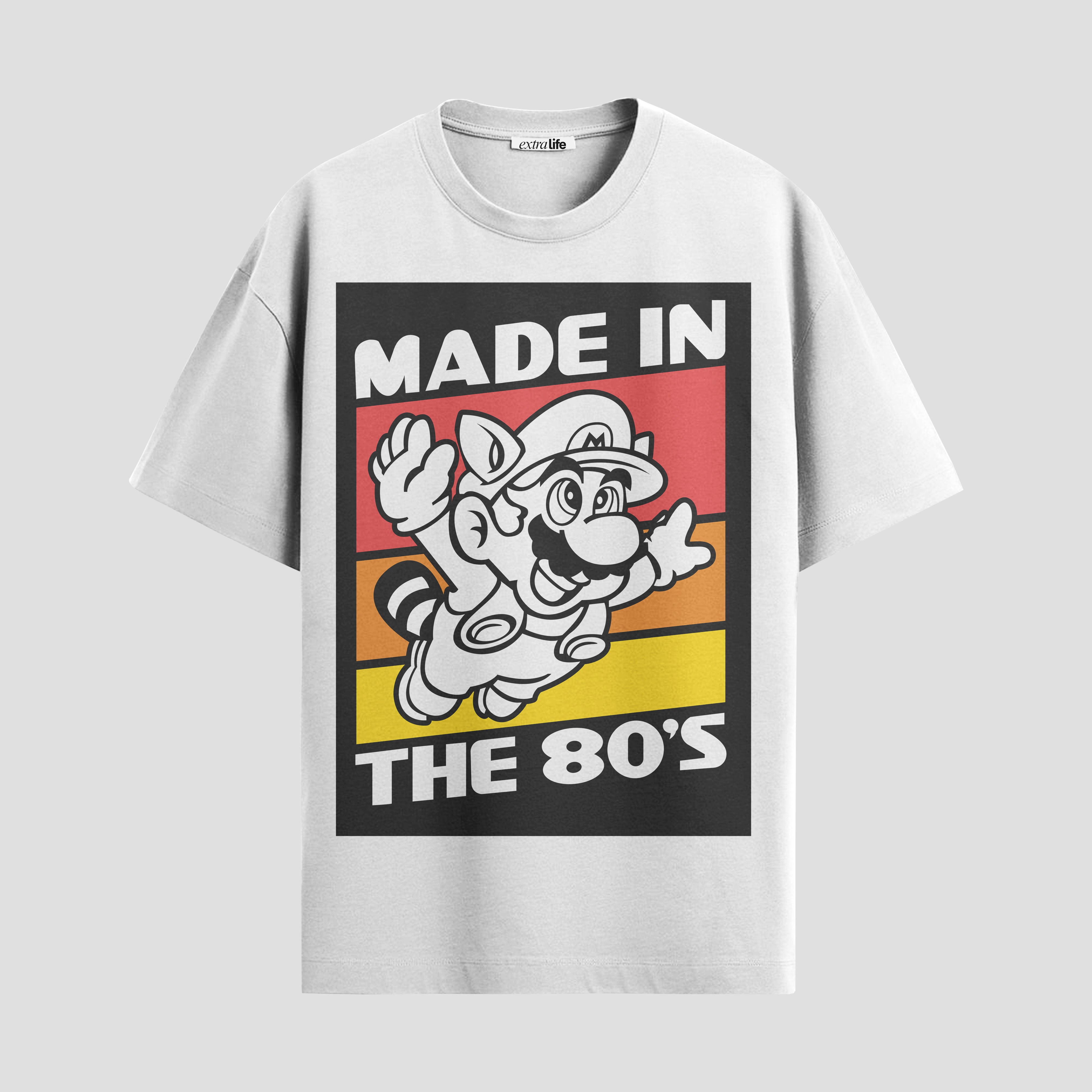 Playera urbana de anime y gaming ExtraLife MX, corte Standard Fit unisex ligero y transpirable en color Deep Black y Pure White, ropa de uso diario para gym y casual.