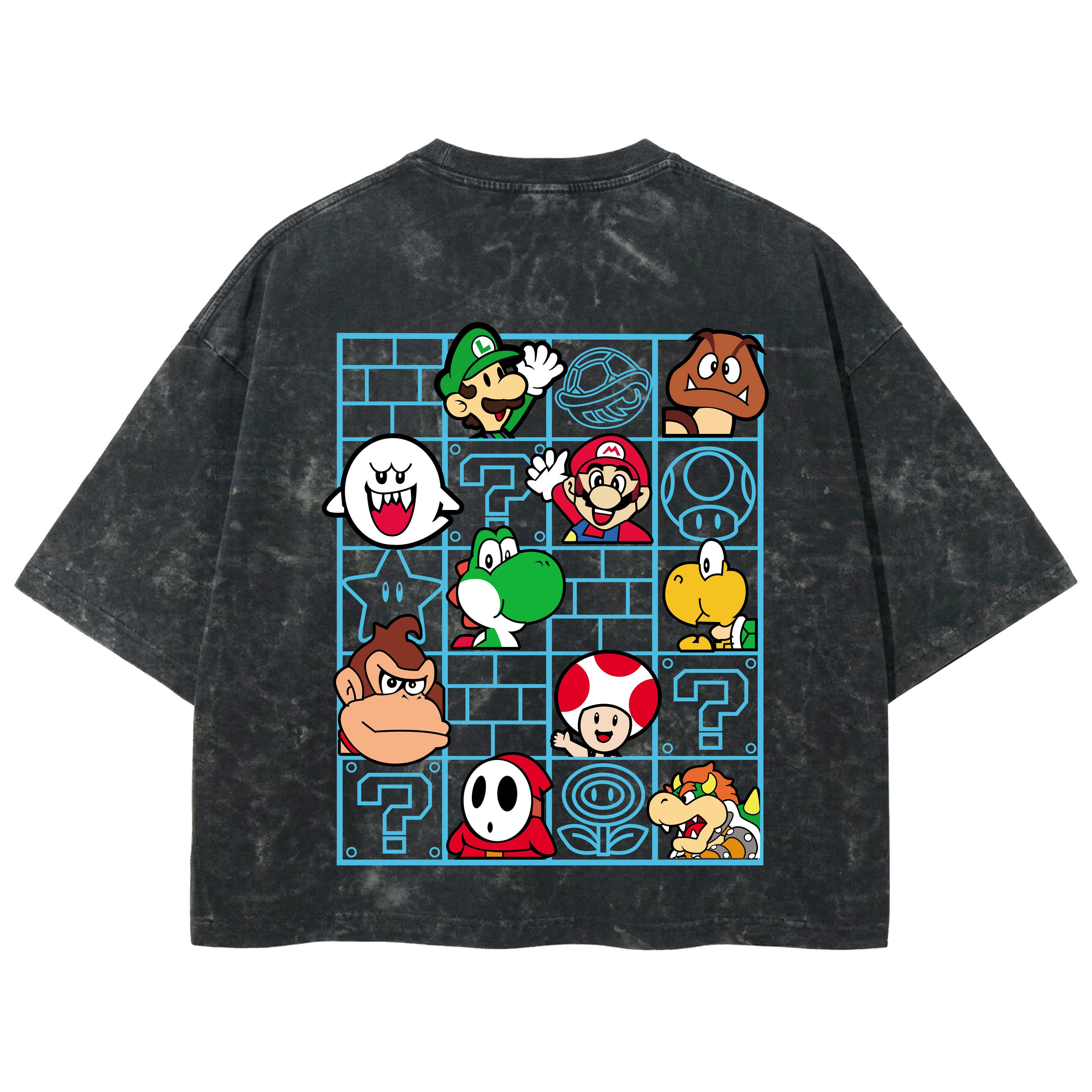 Playera streetwear premium de anime y gaming ExtraLife MX, corte boxy deluxe mineral wash heavyweight en color Acid Wash, moda urbana mexicana de culto.