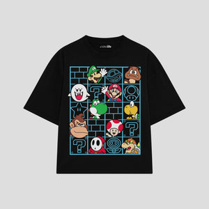 Playera streetwear premium de anime y gaming ExtraLife MX, corte boxy oversized drop shoulder heavyweight en color Deep Black y Off-White, moda urbana mexicana de culto.