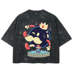 Playera streetwear premium de anime y gaming ExtraLife MX, corte boxy deluxe mineral wash heavyweight en color Acid Wash, moda urbana mexicana de culto.