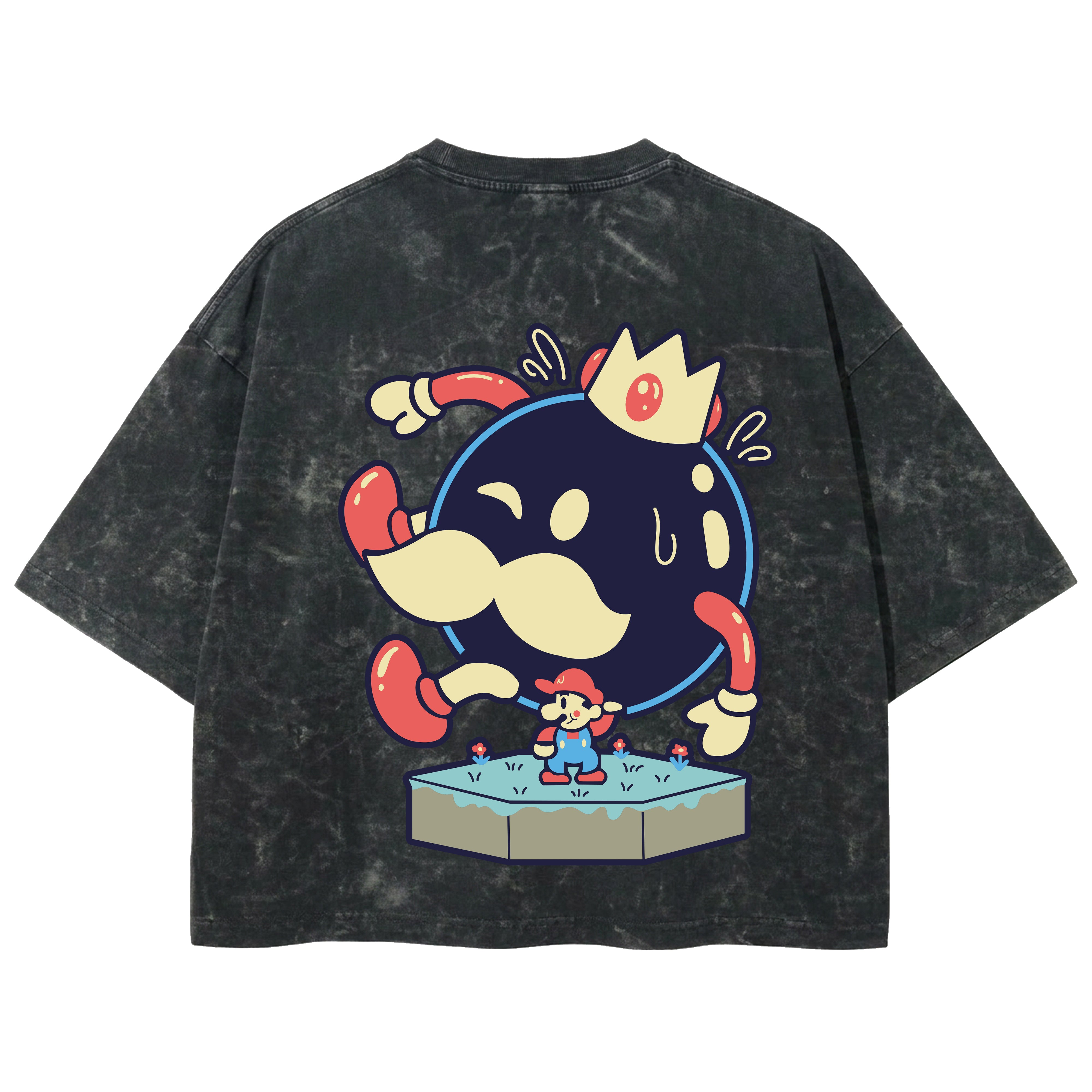 Playera streetwear premium de anime y gaming ExtraLife MX, corte boxy deluxe mineral wash heavyweight en color Acid Wash, moda urbana mexicana de culto.