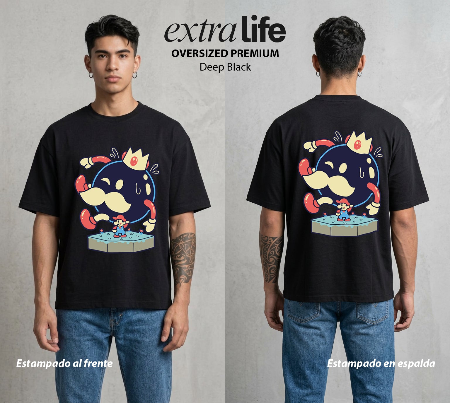 El Reino del Fontanero | El Viajero del Reino #02235 - Playera Oversized Premium | Deep Black - Foto en modelo