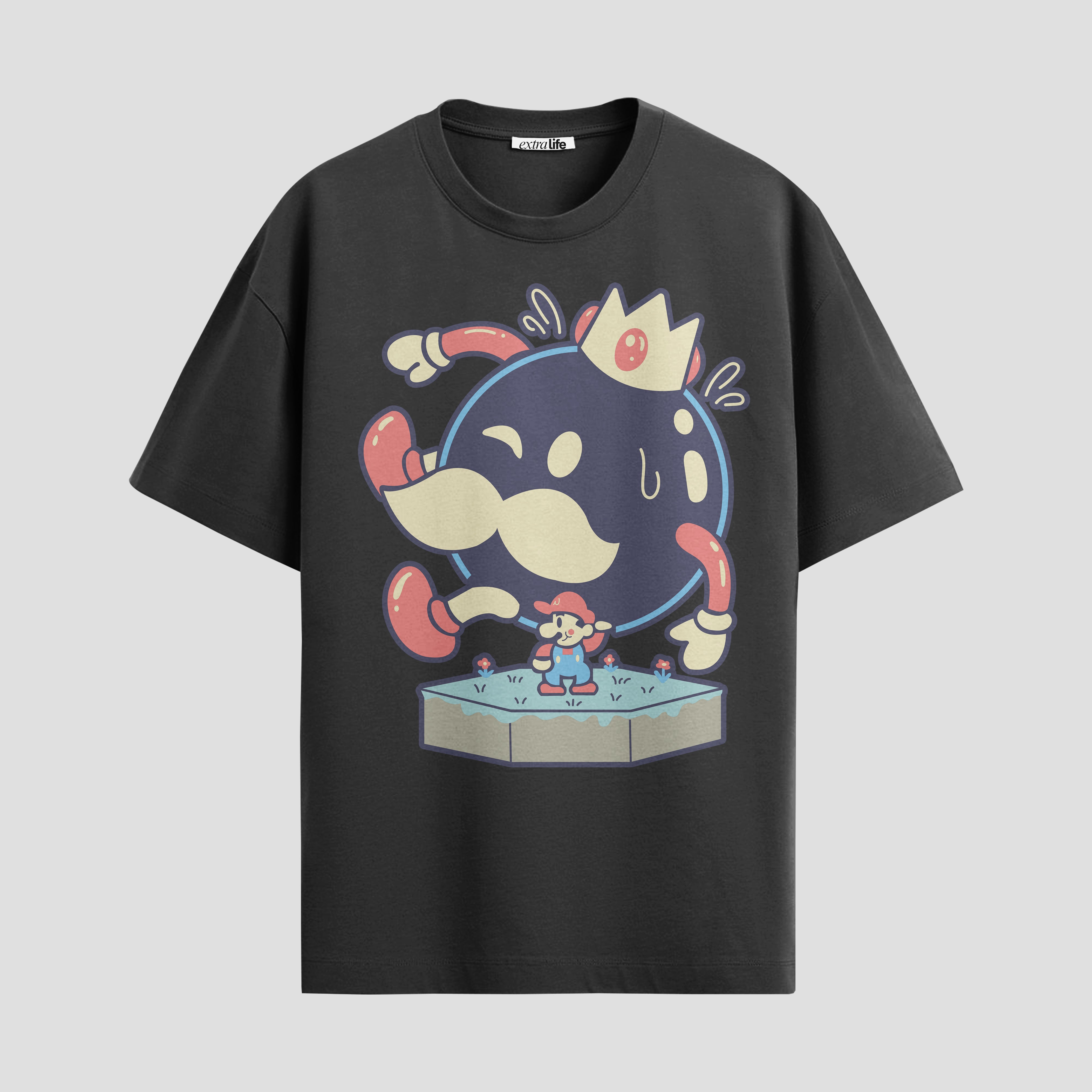 Playera urbana de anime y gaming ExtraLife MX, corte Standard Fit unisex ligero y transpirable en color Deep Black y Pure White, ropa de uso diario para gym y casual.