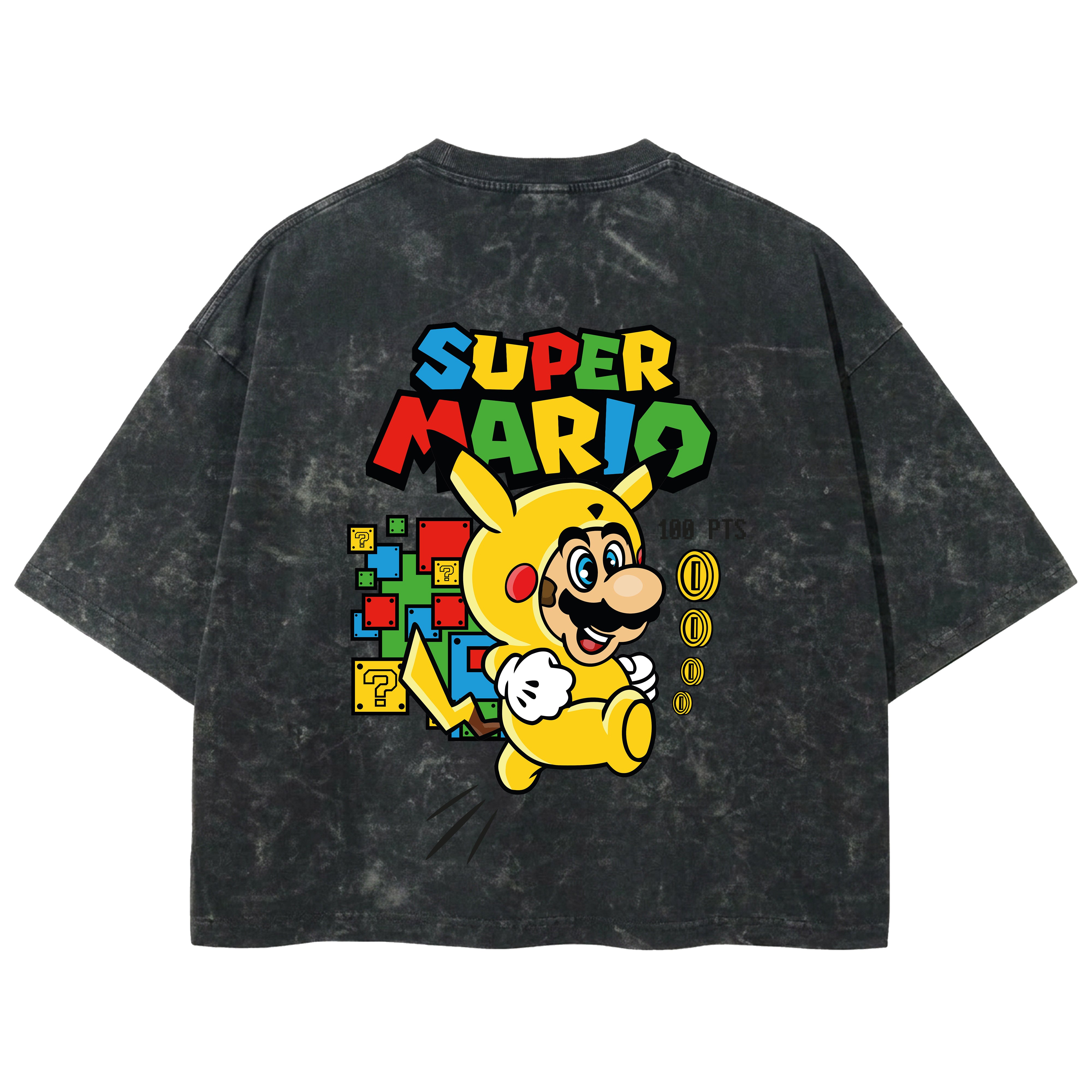 Playera streetwear premium de anime y gaming ExtraLife MX, corte boxy deluxe mineral wash heavyweight en color Acid Wash, moda urbana mexicana de culto.