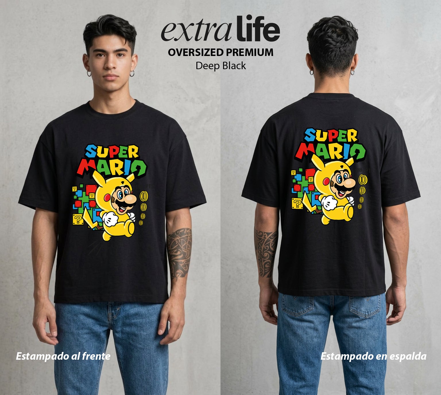 El Reino del Fontanero | El Fontanero Estelar #02236 - Playera Oversized Premium | Deep Black - Foto en modelo