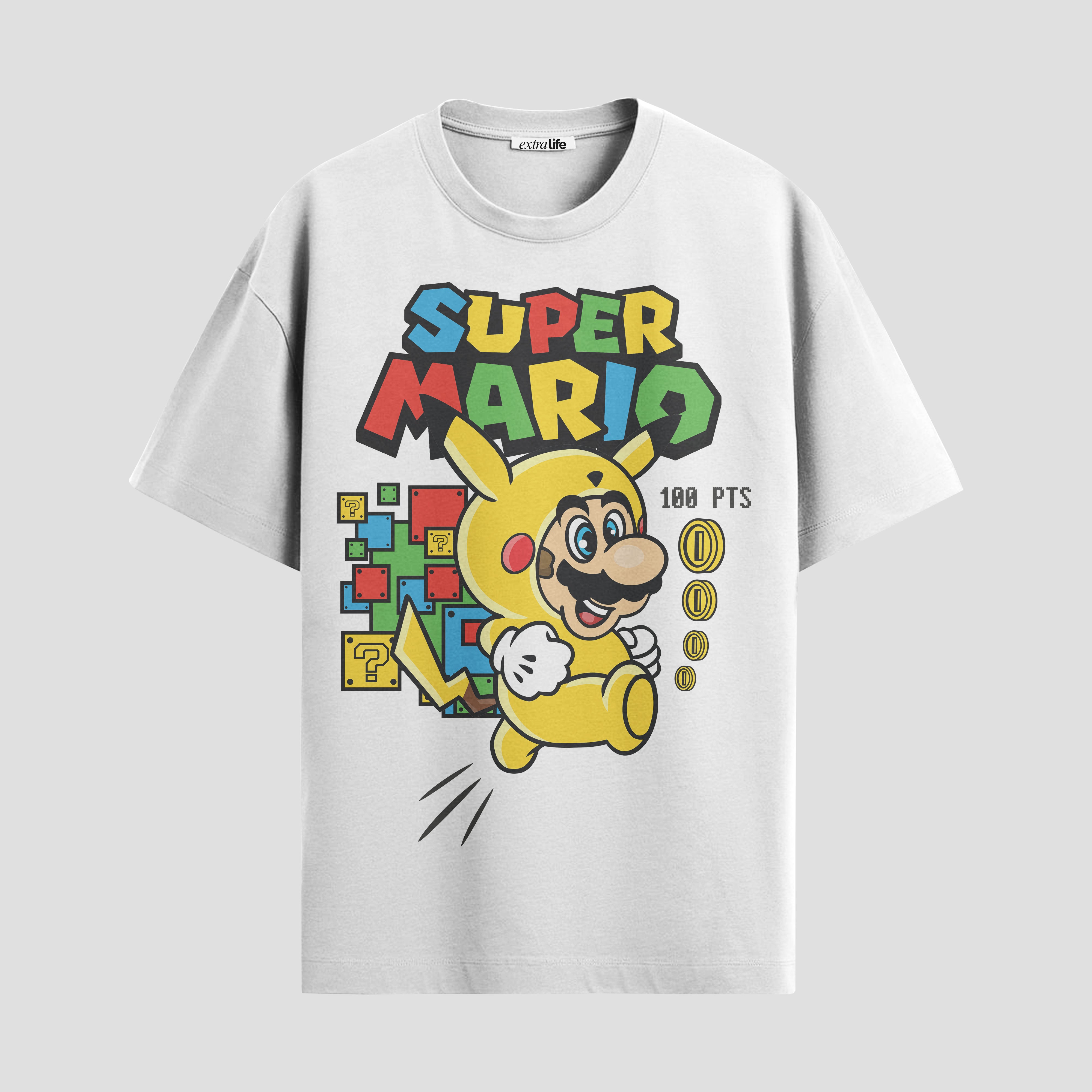Playera urbana de anime y gaming ExtraLife MX, corte Standard Fit unisex ligero y transpirable en color Deep Black y Pure White, ropa de uso diario para gym y casual.