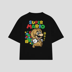 Playera streetwear premium de anime y gaming ExtraLife MX, corte boxy oversized drop shoulder heavyweight en color Deep Black y Off-White, moda urbana mexicana de culto.