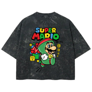 Playera streetwear premium de anime y gaming ExtraLife MX, corte boxy deluxe mineral wash heavyweight en color Acid Wash, moda urbana mexicana de culto.