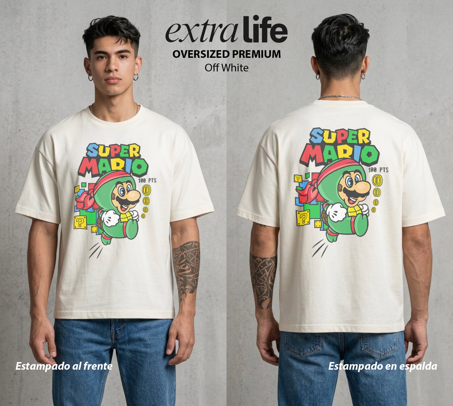 El Reino del Fontanero | El Explorador del Reino #02240 - Playera Oversized Premium | Off White - Foto en modelo