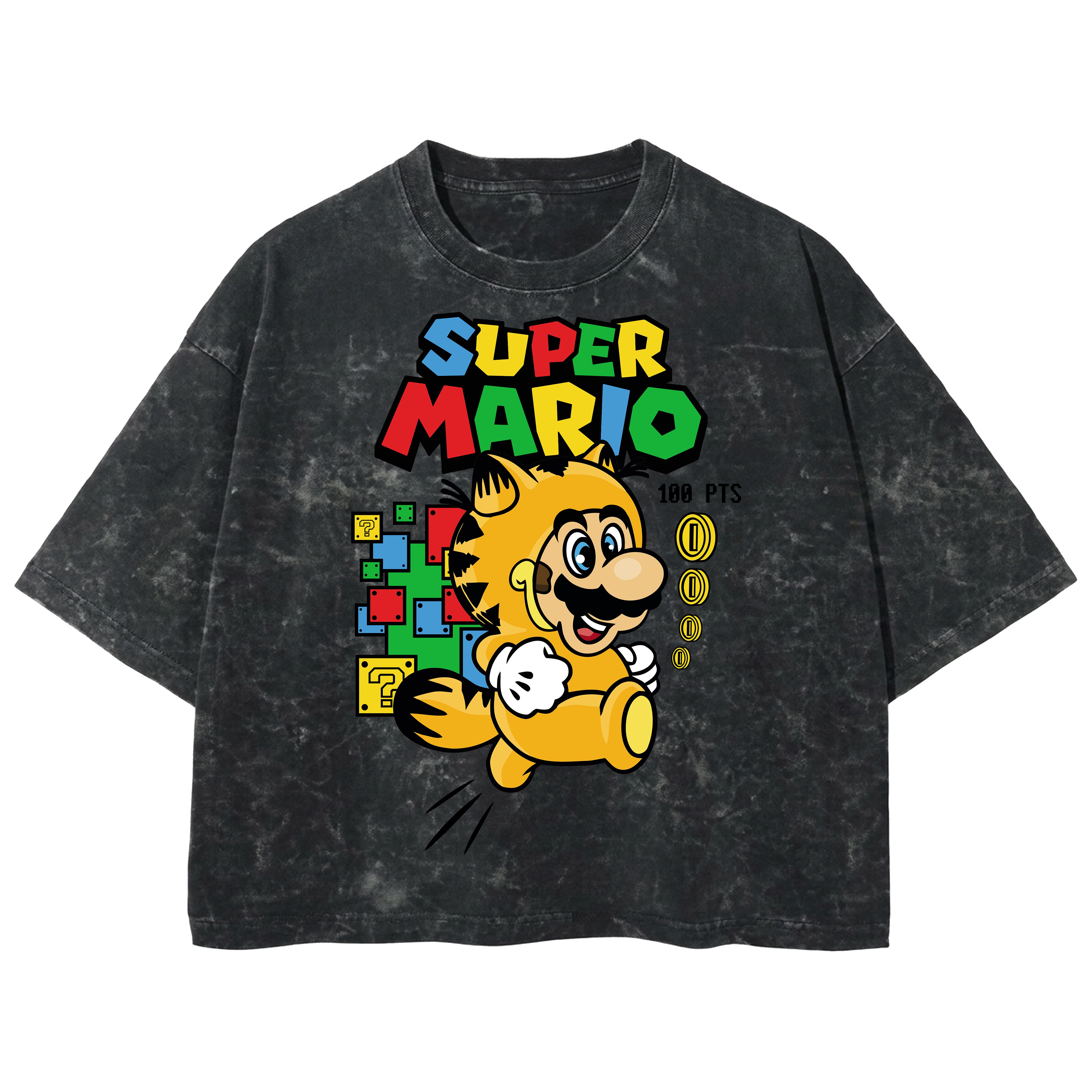 Playera streetwear premium de anime y gaming ExtraLife MX, corte boxy deluxe mineral wash heavyweight en color Acid Wash, moda urbana mexicana de culto.