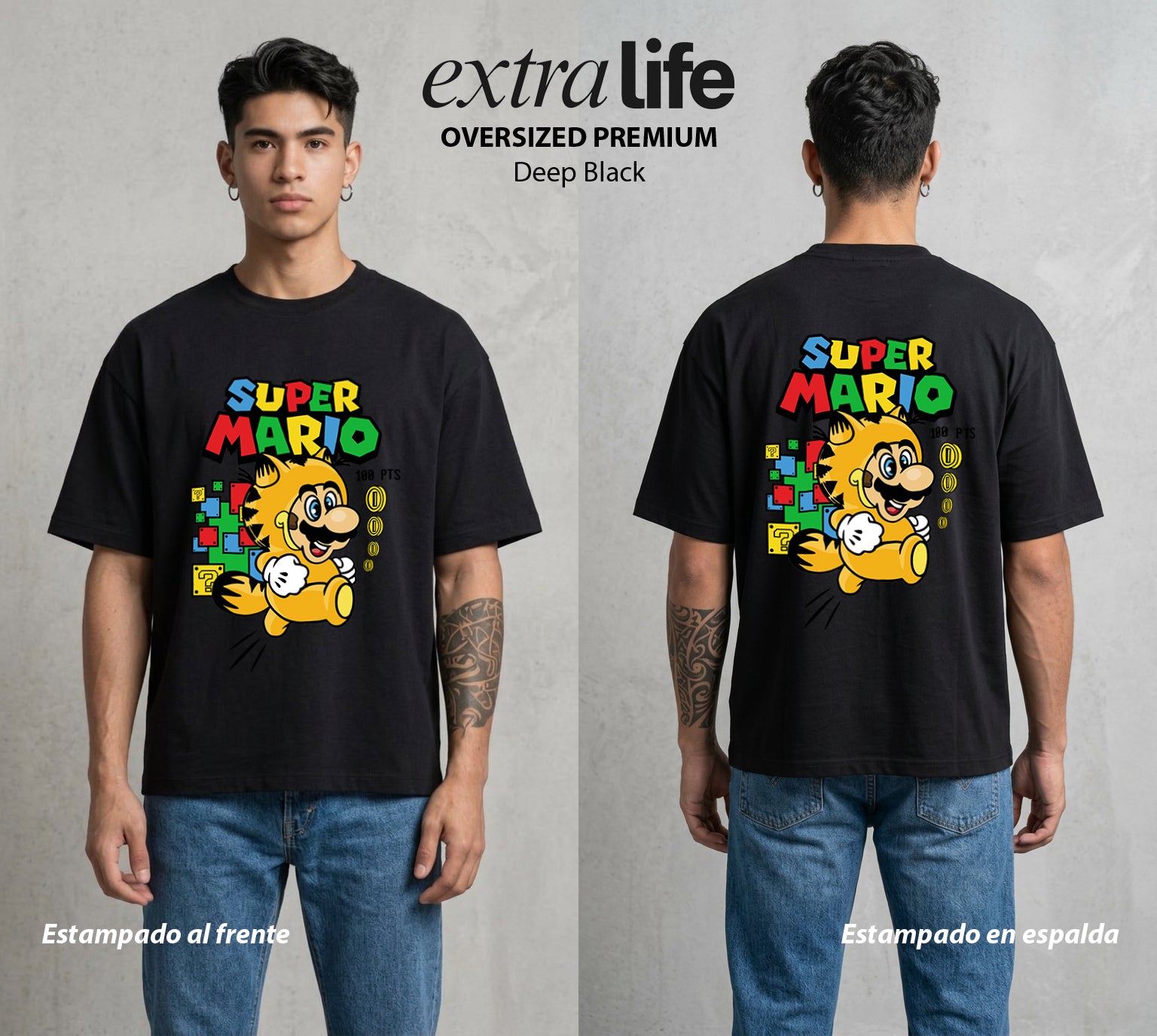 El Reino del Fontanero | El Campeon del Hongo #02241 - Playera Oversized Premium | Deep Black - Foto en modelo