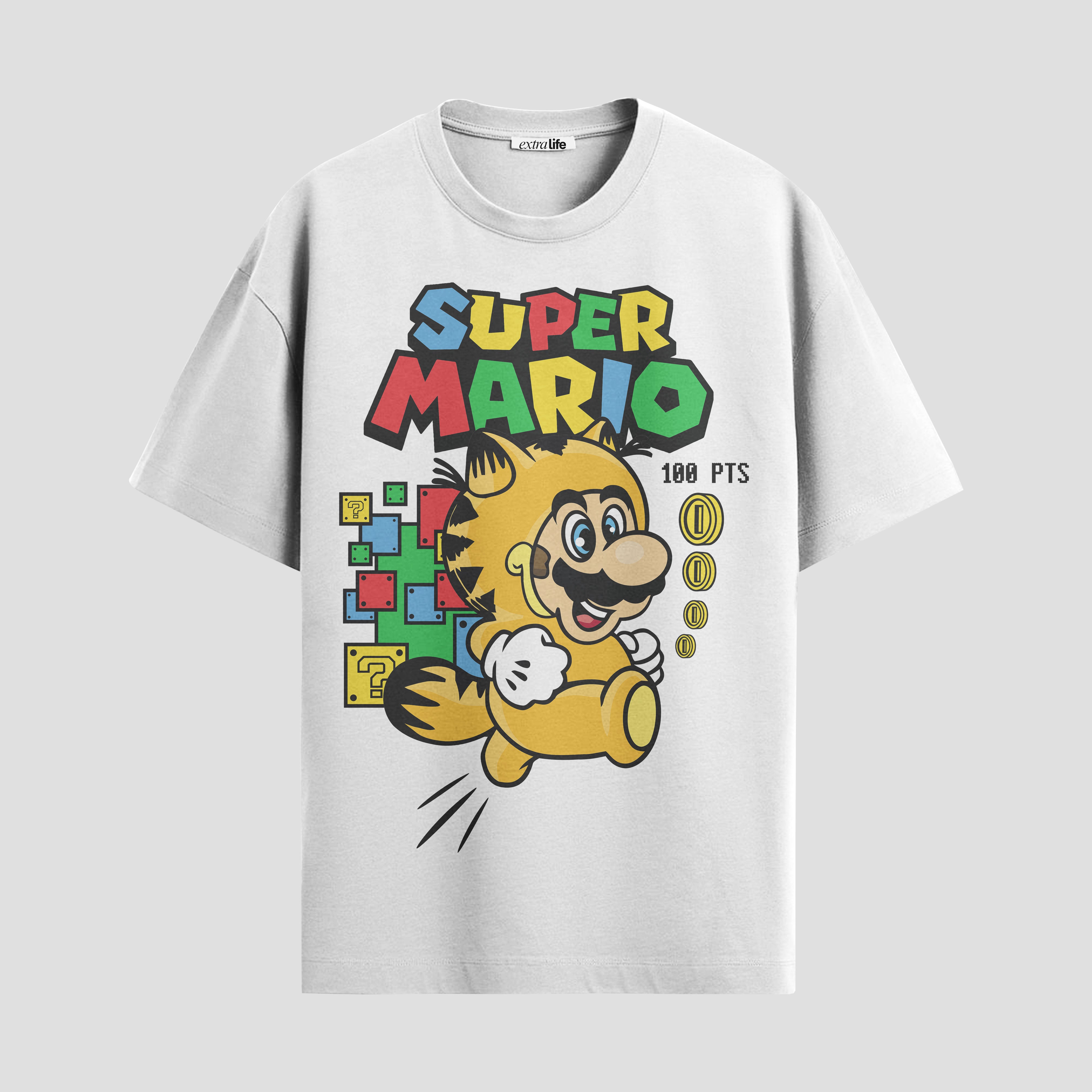 Playera urbana de anime y gaming ExtraLife MX, corte Standard Fit unisex ligero y transpirable en color Deep Black y Pure White, ropa de uso diario para gym y casual.