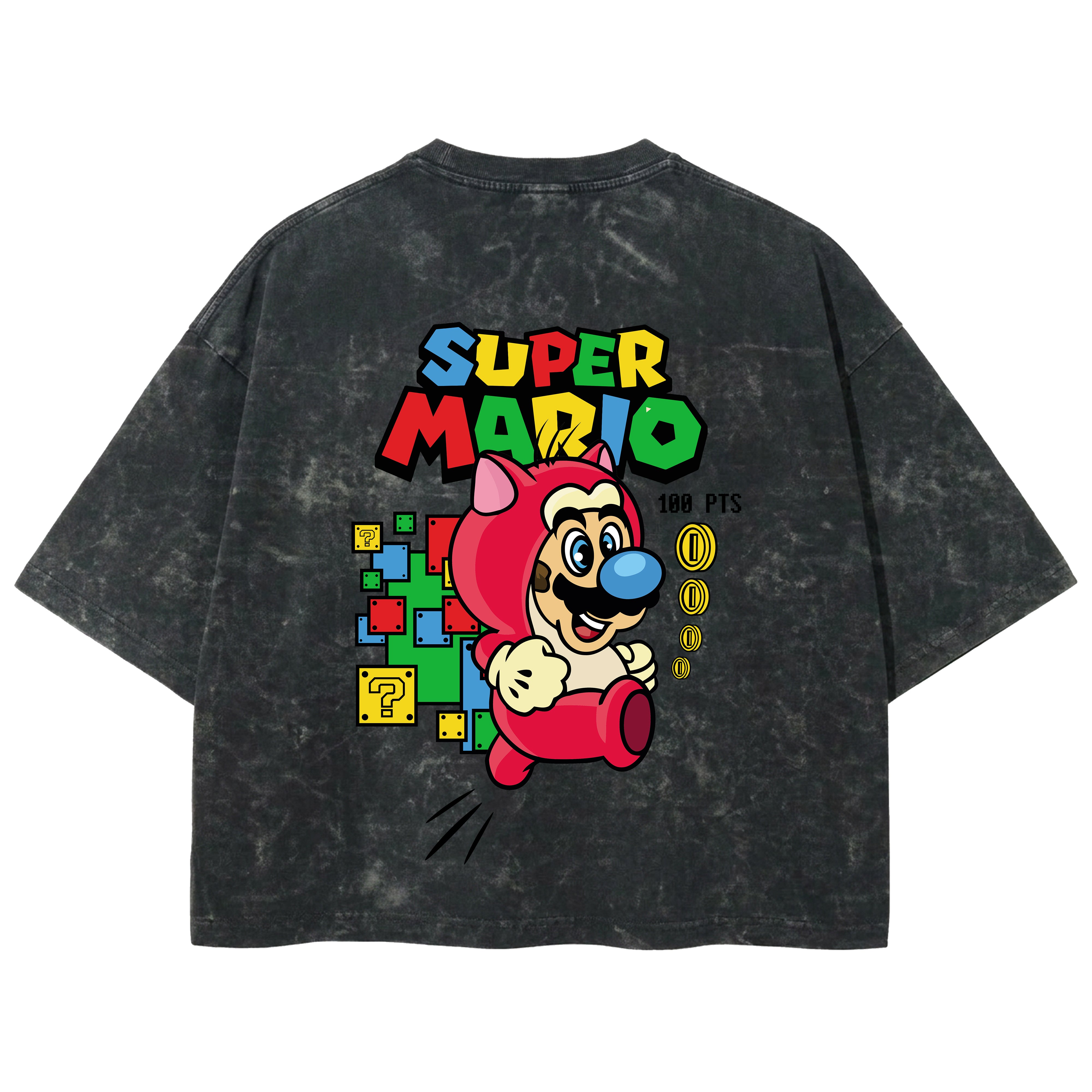 Playera streetwear premium de anime y gaming ExtraLife MX, corte boxy deluxe mineral wash heavyweight en color Acid Wash, moda urbana mexicana de culto.