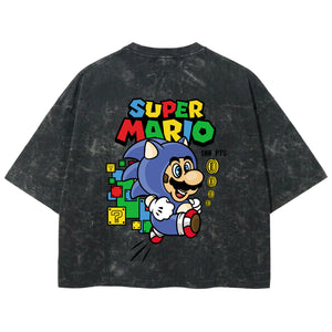 Playera streetwear premium de anime y gaming ExtraLife MX, corte boxy deluxe mineral wash heavyweight en color Acid Wash, moda urbana mexicana de culto.