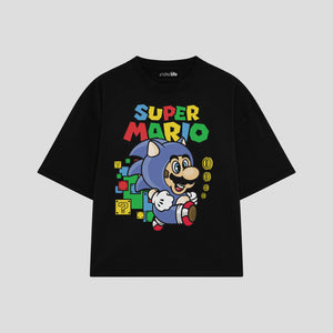 Playera streetwear premium de anime y gaming ExtraLife MX, corte boxy oversized drop shoulder heavyweight en color Deep Black y Off-White, moda urbana mexicana de culto.