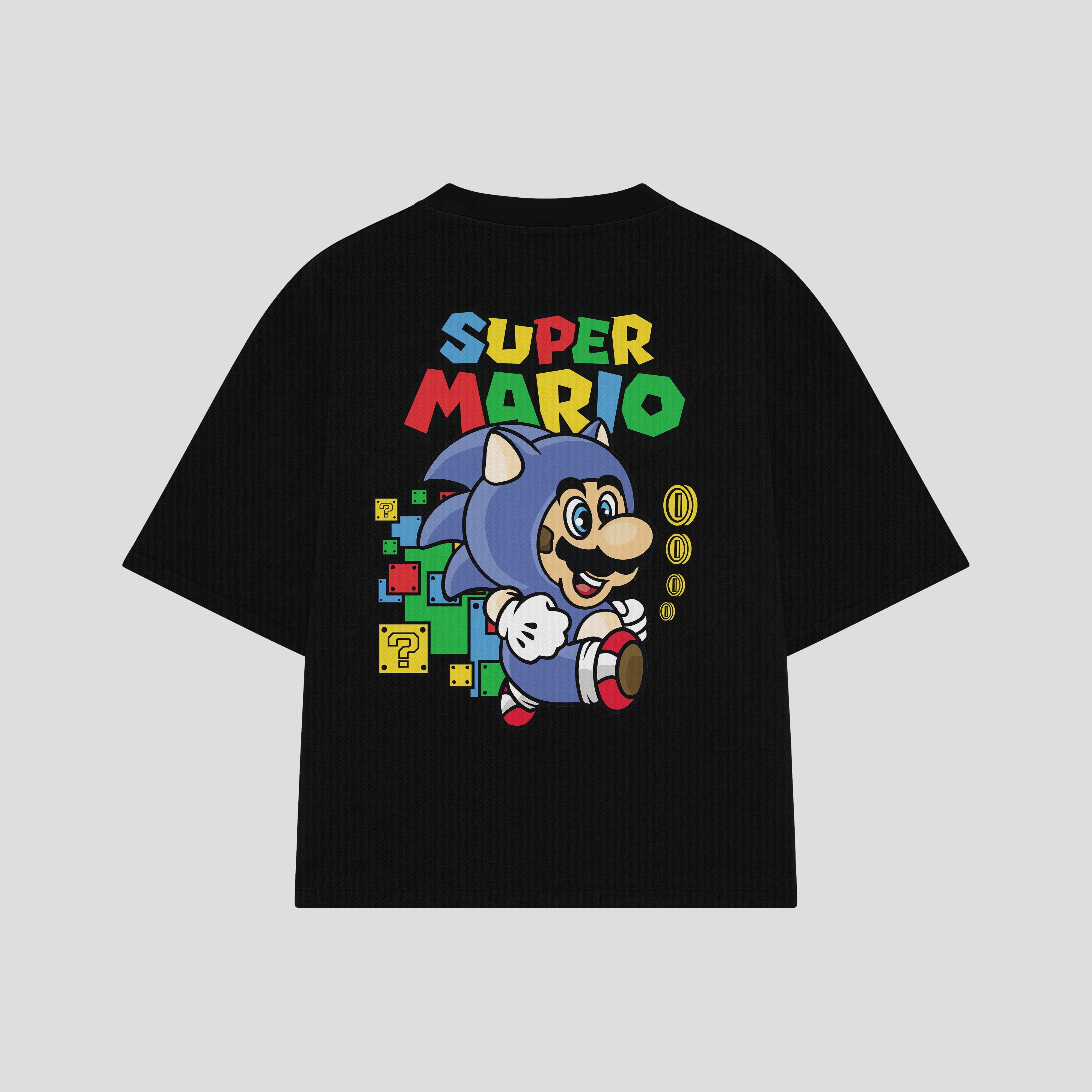 Playera streetwear premium de anime y gaming ExtraLife MX, corte boxy oversized drop shoulder heavyweight en color Deep Black y Off-White, moda urbana mexicana de culto.