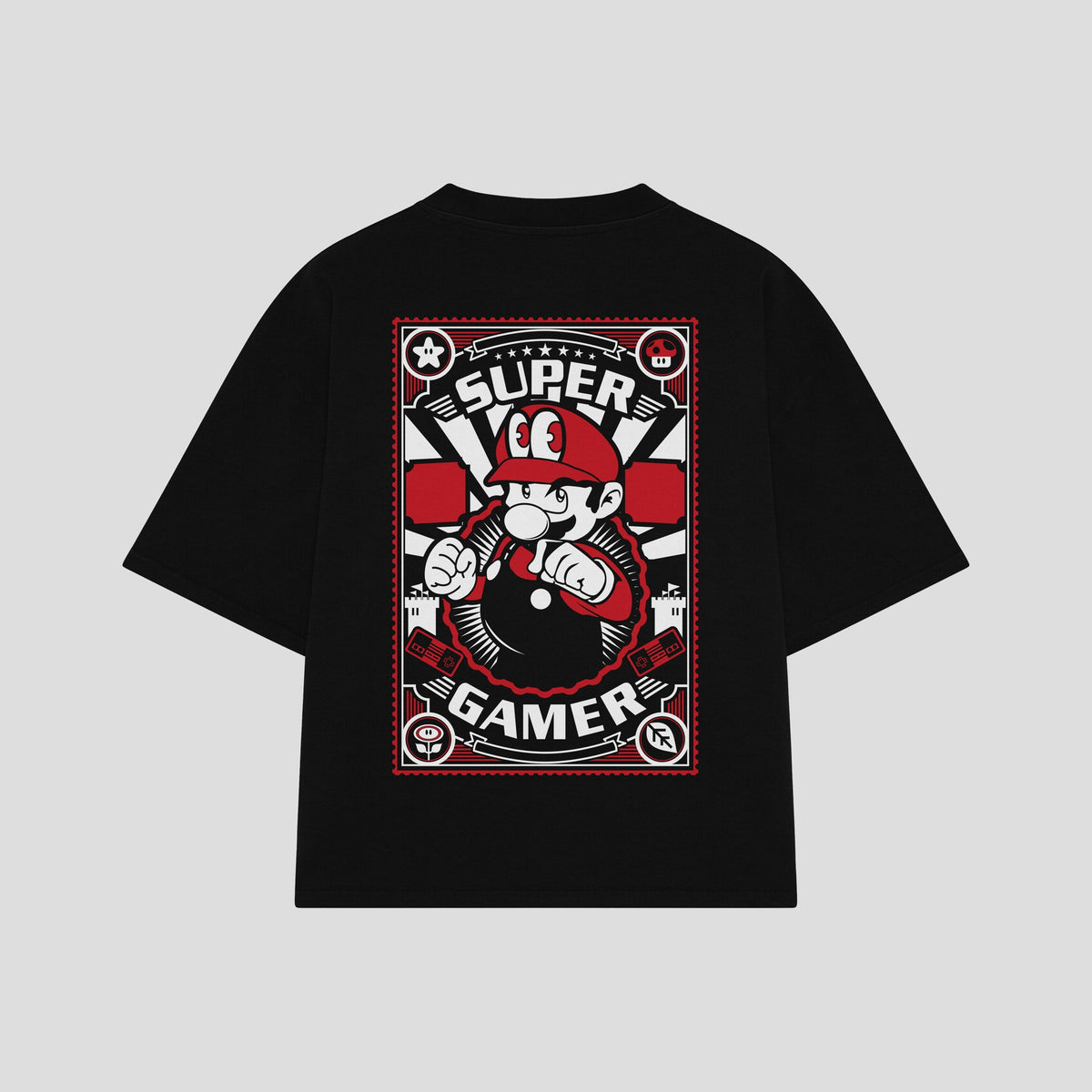 Playera streetwear premium de anime y gaming ExtraLife MX, corte oversized drop shoulder ligero y fresco en color Deep Black y Off-White, moda urbana mexicana de culto.