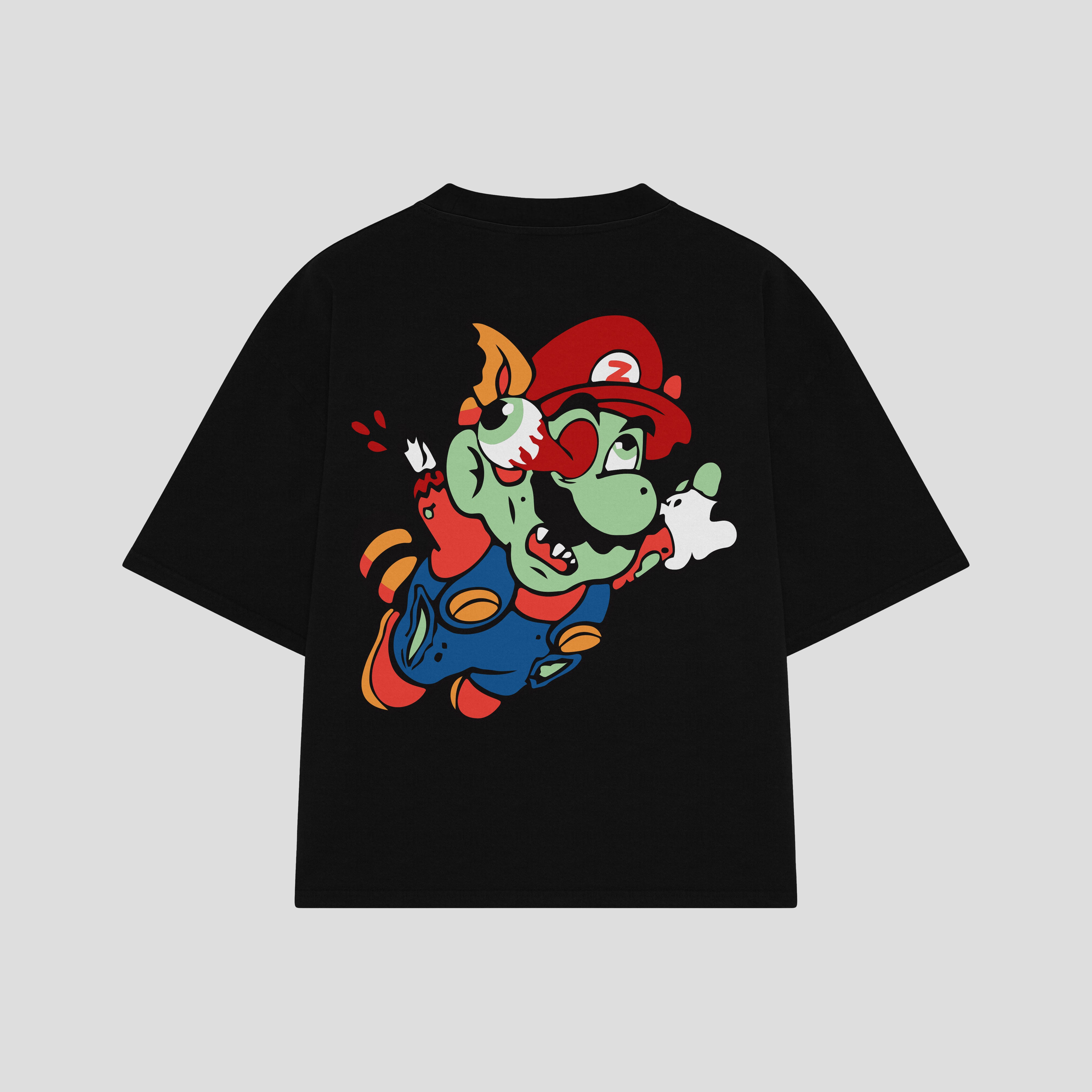 Playera streetwear premium de anime y gaming ExtraLife MX, corte boxy oversized drop shoulder heavyweight en color Deep Black y Off-White, moda urbana mexicana de culto.