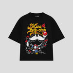 Playera streetwear premium de anime y gaming ExtraLife MX, corte boxy oversized drop shoulder heavyweight en color Deep Black y Off-White, moda urbana mexicana de culto.