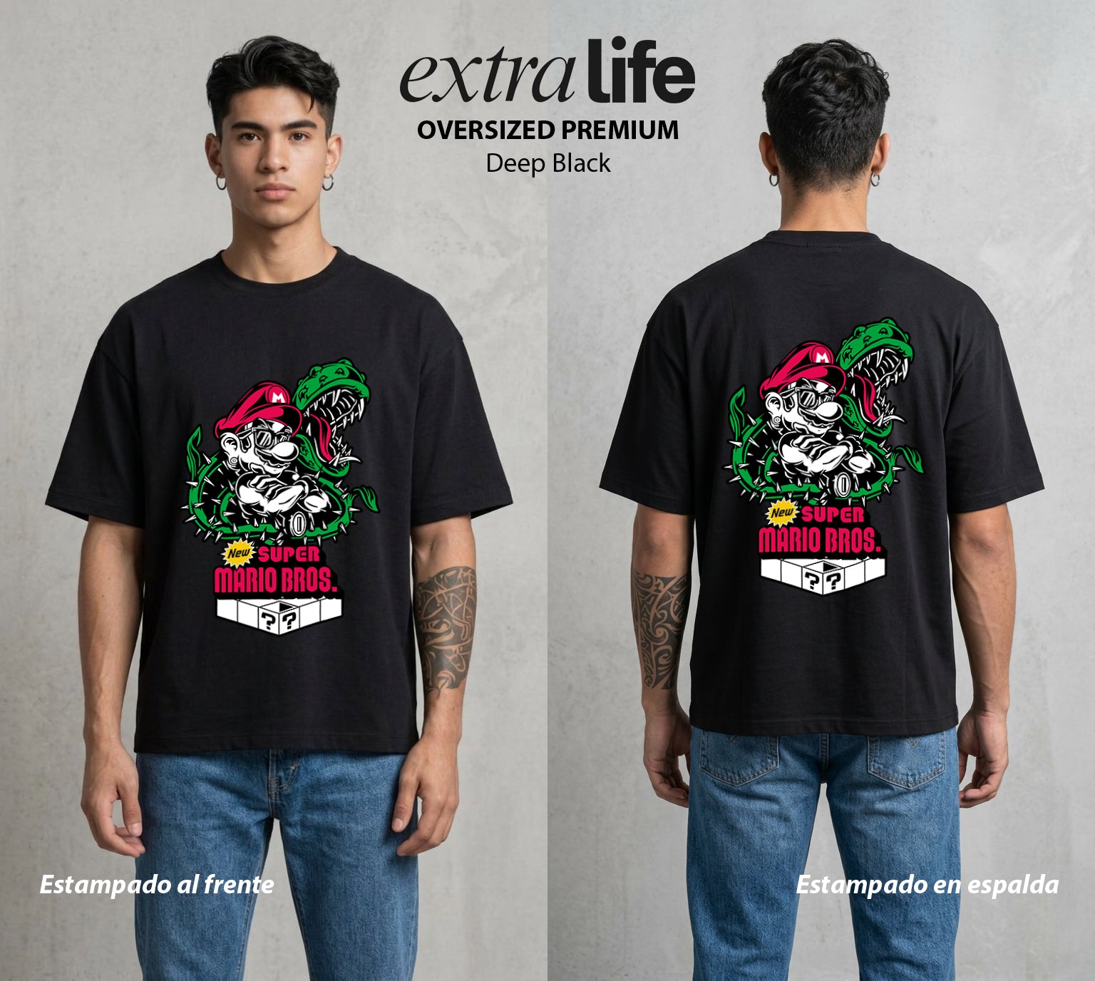 El Reino del Fontanero | El Viajero del Reino #02250 - Playera Oversized Premium | Deep Black - Foto en modelo