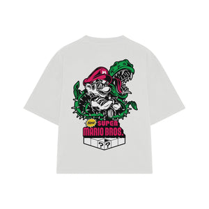 Playera streetwear premium de anime y gaming ExtraLife MX, corte boxy oversized drop shoulder heavyweight en color Deep Black y Off-White, moda urbana mexicana de culto.
