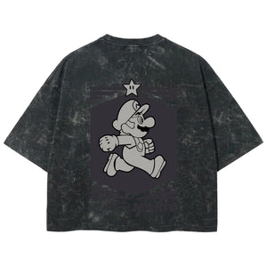 Playera streetwear premium de anime y gaming ExtraLife MX, corte boxy deluxe mineral wash heavyweight en color Acid Wash, moda urbana mexicana de culto.