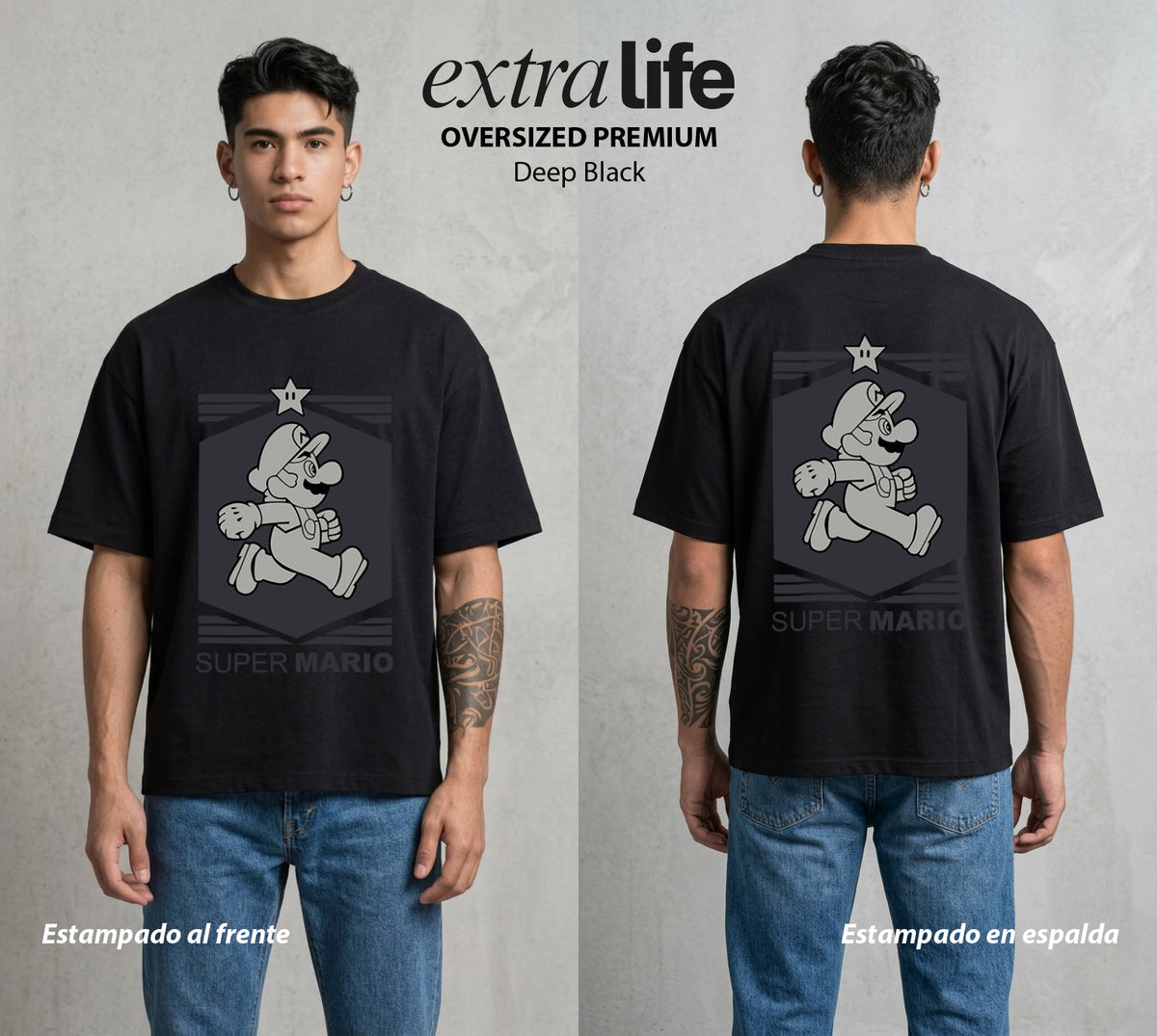El Reino del Fontanero | El Fontanero Estelar #02251 - Playera Oversized Premium | Deep Black - Foto en modelo