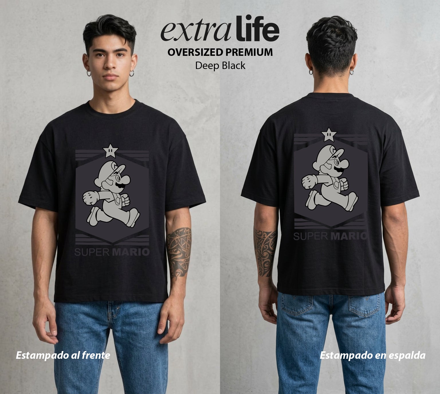 El Reino del Fontanero | El Fontanero Estelar #02251 - Playera Oversized Premium | Deep Black - Foto en modelo