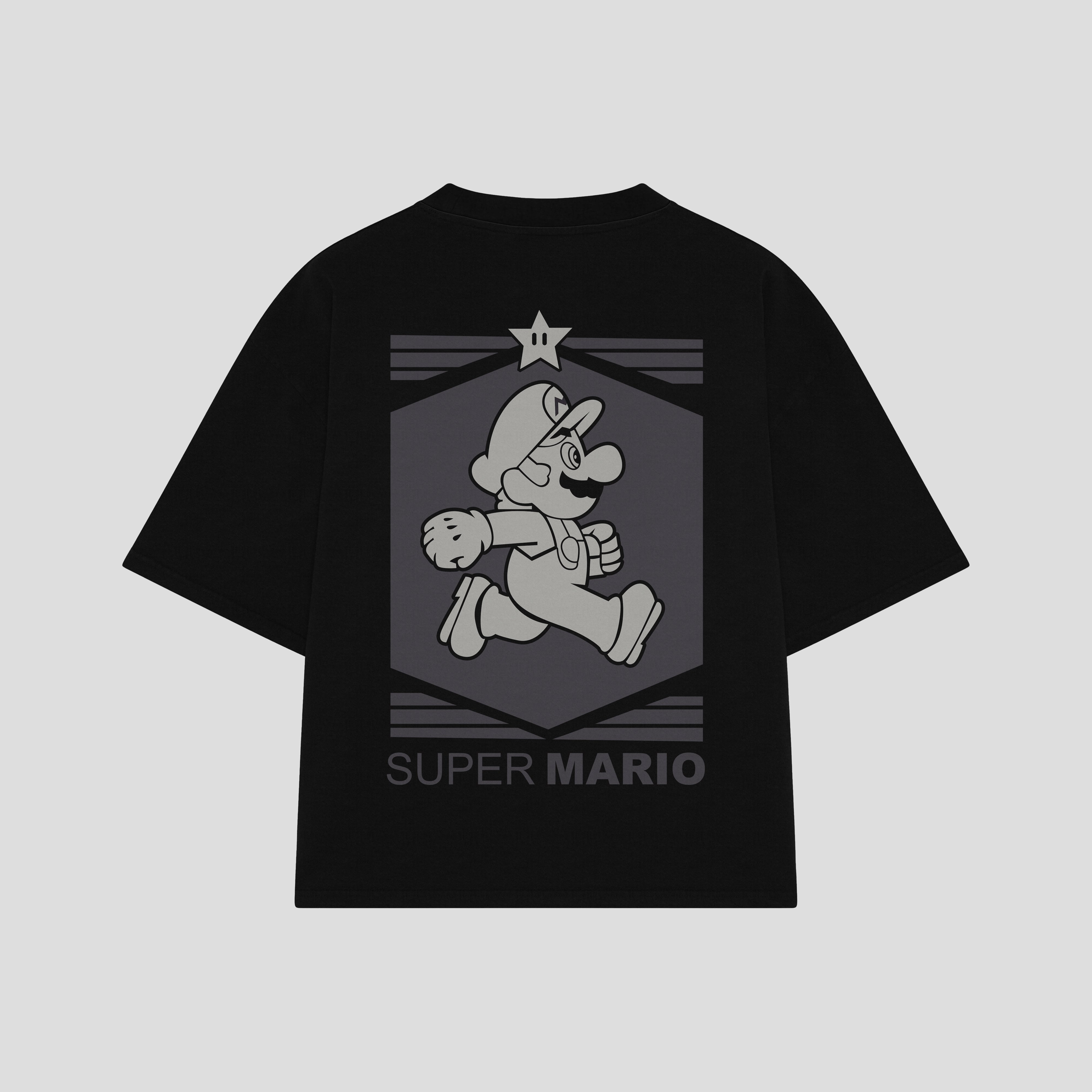 Playera streetwear premium de anime y gaming ExtraLife MX, corte boxy oversized drop shoulder heavyweight en color Deep Black y Off-White, moda urbana mexicana de culto.