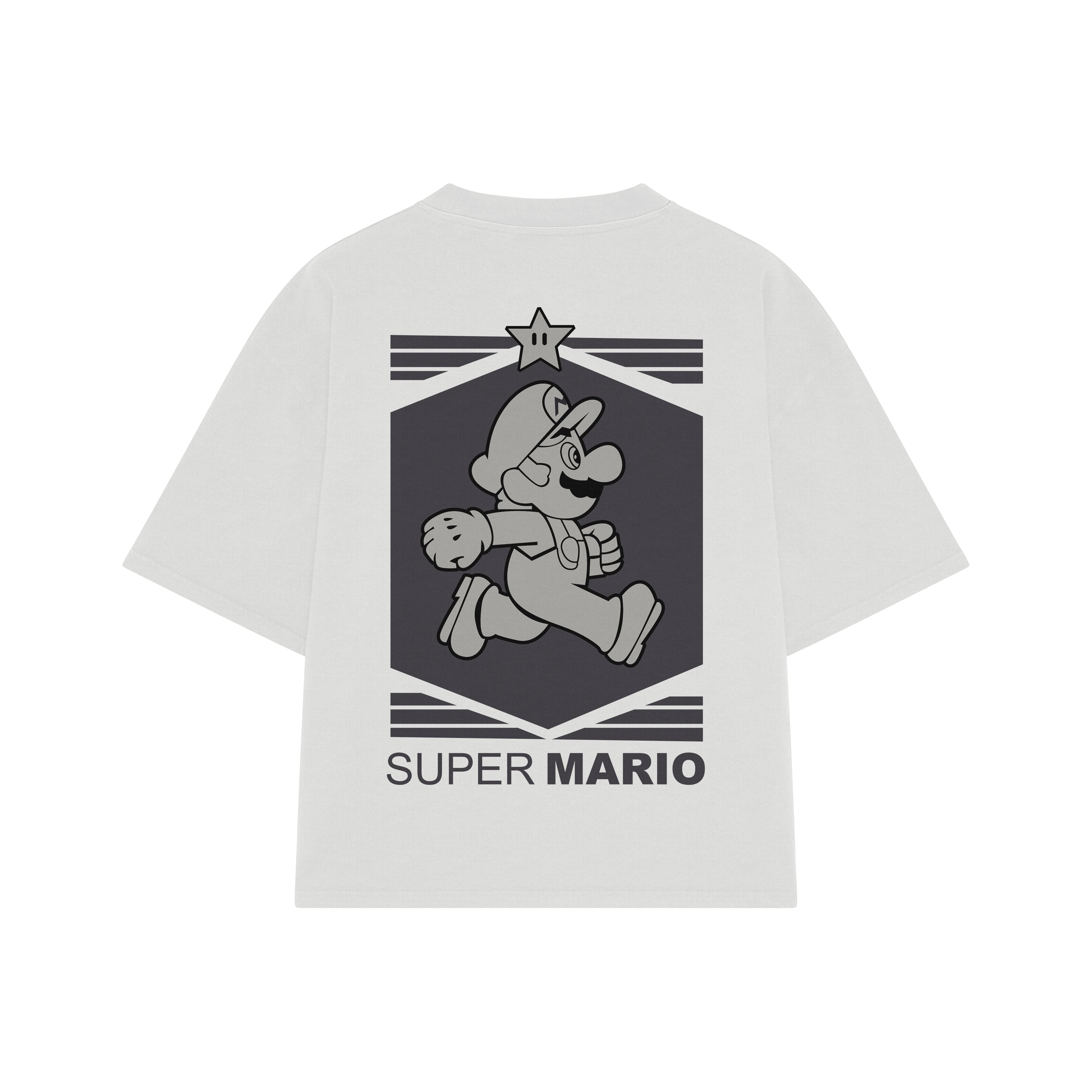 Playera streetwear premium de anime y gaming ExtraLife MX, corte boxy oversized drop shoulder heavyweight en color Deep Black y Off-White, moda urbana mexicana de culto.