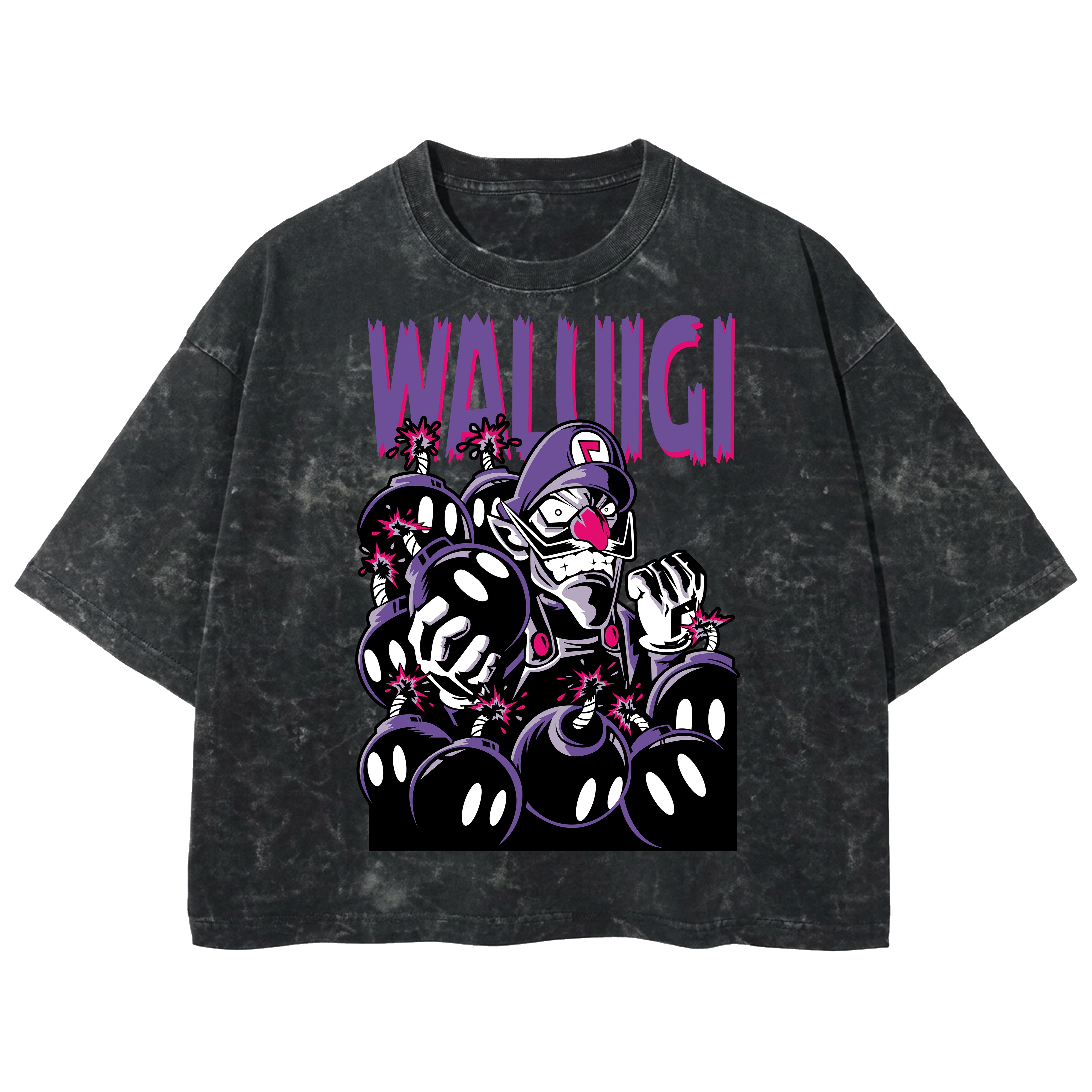 Playera streetwear premium de anime y gaming ExtraLife MX, corte boxy deluxe mineral wash heavyweight en color Acid Wash, moda urbana mexicana de culto.
