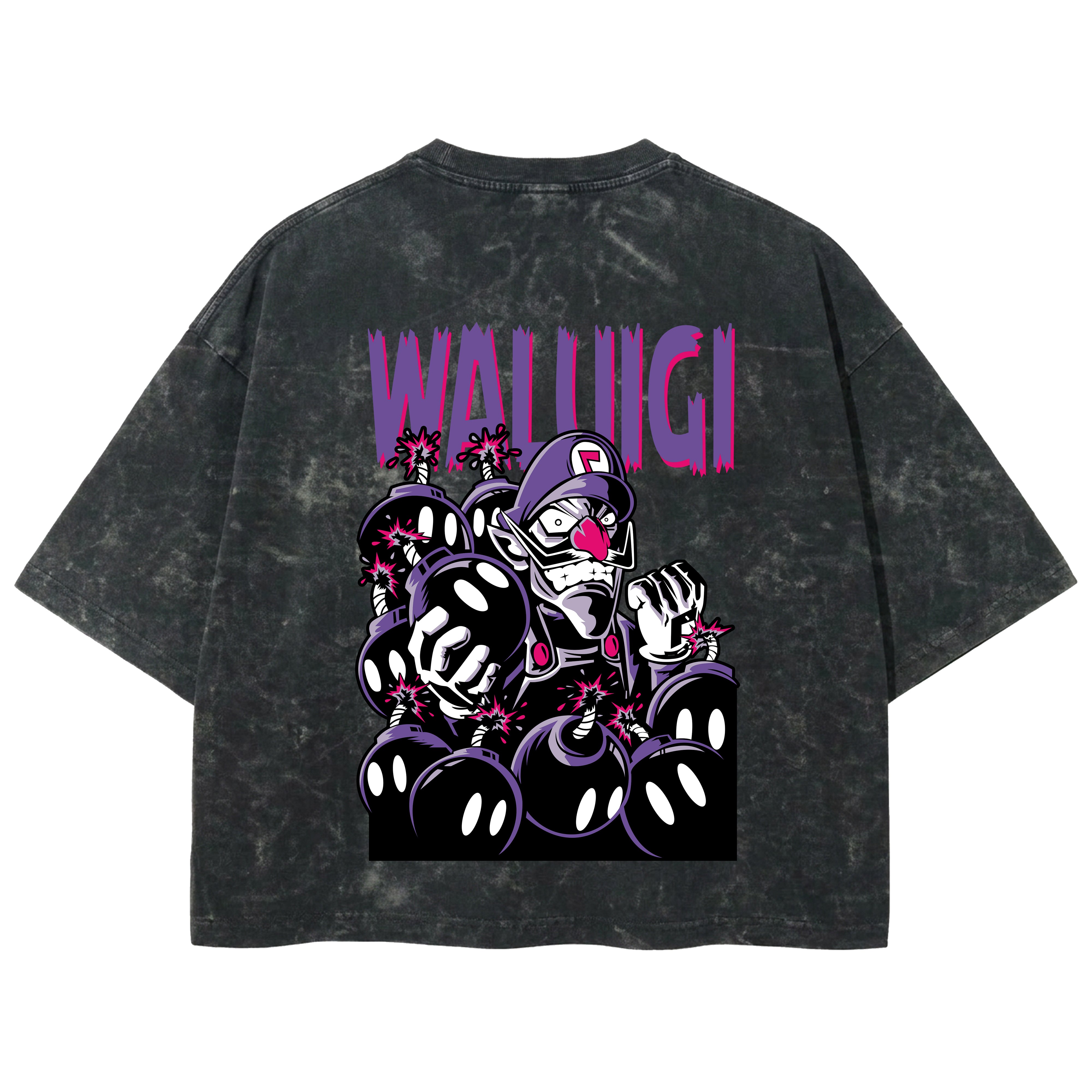 Playera streetwear premium de anime y gaming ExtraLife MX, corte boxy deluxe mineral wash heavyweight en color Acid Wash, moda urbana mexicana de culto.
