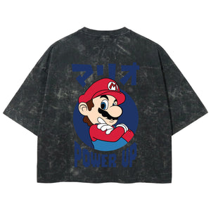 Playera streetwear premium de anime y gaming ExtraLife MX, corte boxy deluxe mineral wash heavyweight en color Acid Wash, moda urbana mexicana de culto.