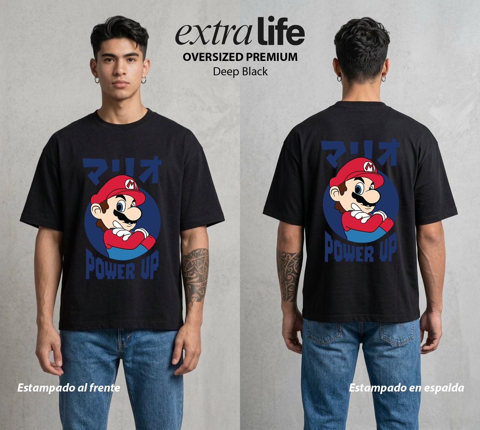 El Reino del Fontanero | El Campeon del Hongo #02256 - Playera Oversized Premium | Deep Black - Foto en modelo