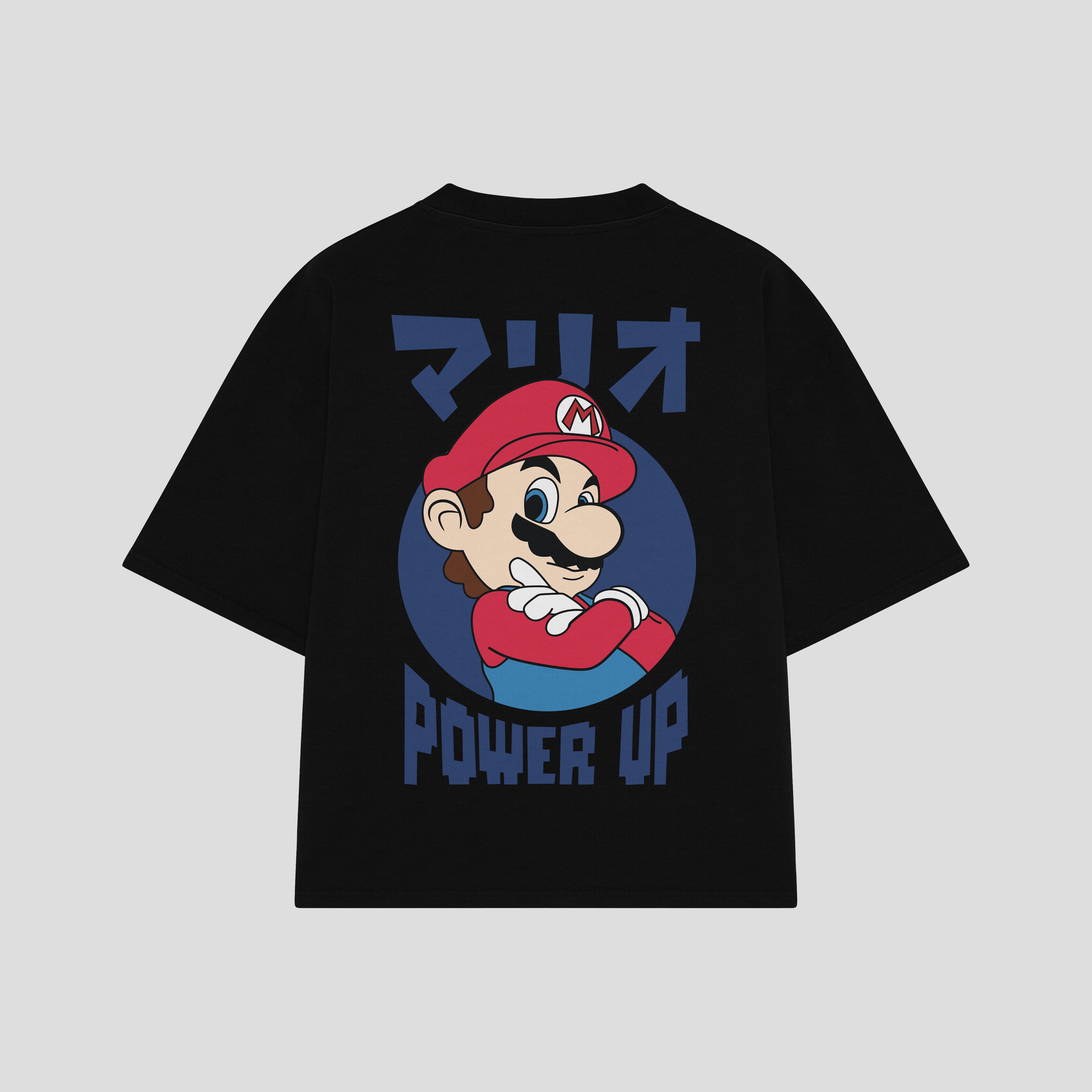 Playera streetwear premium de anime y gaming ExtraLife MX, corte boxy oversized drop shoulder heavyweight en color Deep Black y Off-White, moda urbana mexicana de culto.
