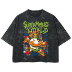 Playera streetwear premium de anime y gaming ExtraLife MX, corte boxy deluxe mineral wash heavyweight en color Acid Wash, moda urbana mexicana de culto.