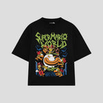 Playera streetwear premium de anime y gaming ExtraLife MX, corte oversized drop shoulder ligero y fresco en color Deep Black y Off-White, moda urbana mexicana de culto.