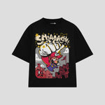 Playera streetwear premium de anime y gaming ExtraLife MX, corte boxy oversized drop shoulder heavyweight en color Deep Black y Off-White, moda urbana mexicana de culto.