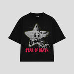 Playera streetwear premium de anime y gaming ExtraLife MX, corte boxy oversized drop shoulder heavyweight en color Deep Black y Off-White, moda urbana mexicana de culto.