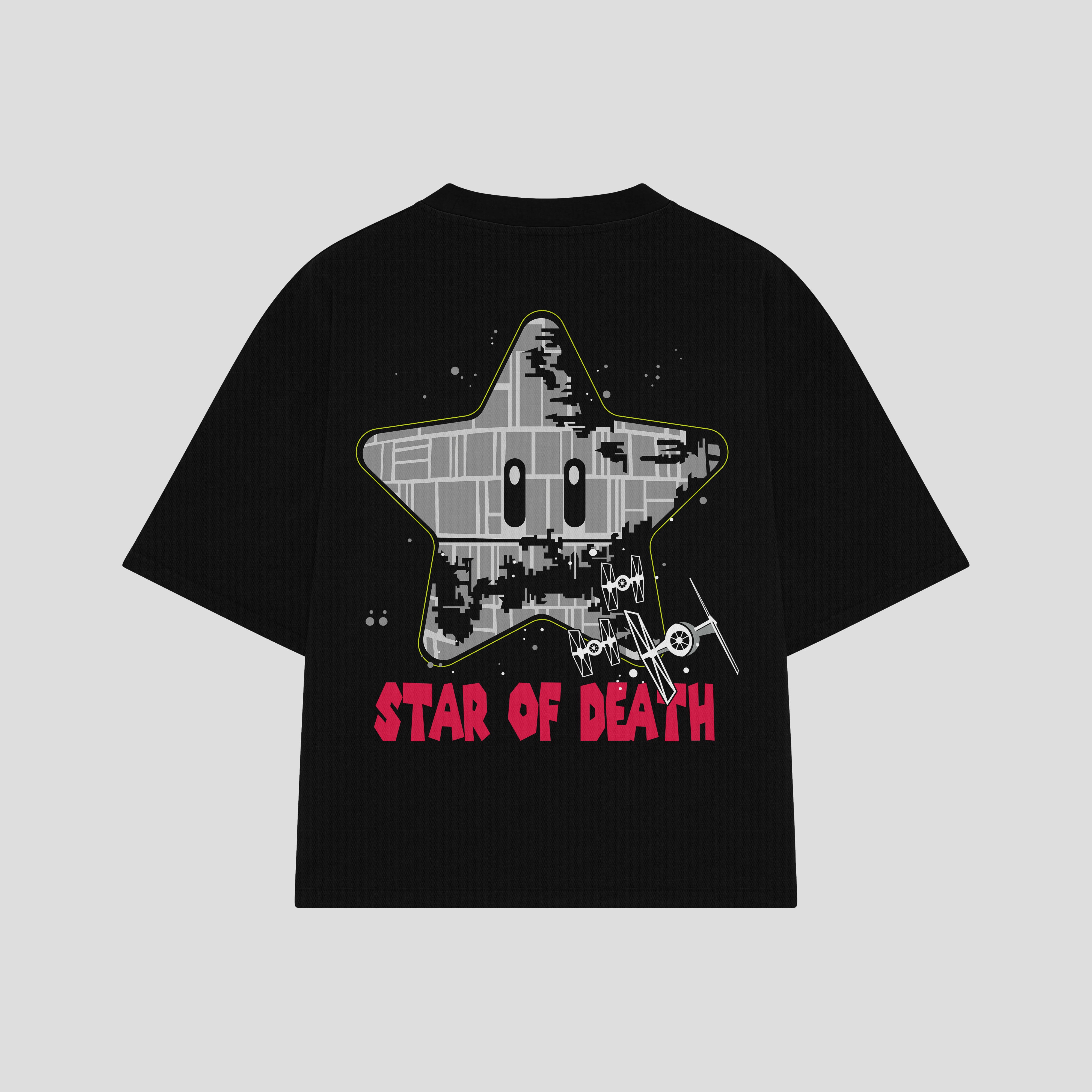 Playera streetwear premium de anime y gaming ExtraLife MX, corte boxy oversized drop shoulder heavyweight en color Deep Black y Off-White, moda urbana mexicana de culto.