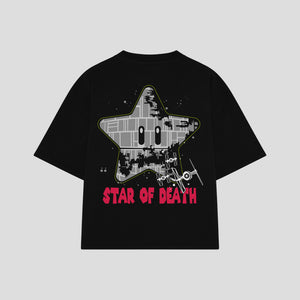 Playera streetwear premium de anime y gaming ExtraLife MX, corte boxy oversized drop shoulder heavyweight en color Deep Black y Off-White, moda urbana mexicana de culto.