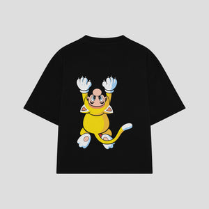 Playera streetwear premium de anime y gaming ExtraLife MX, corte boxy oversized drop shoulder heavyweight en color Deep Black y Off-White, moda urbana mexicana de culto.