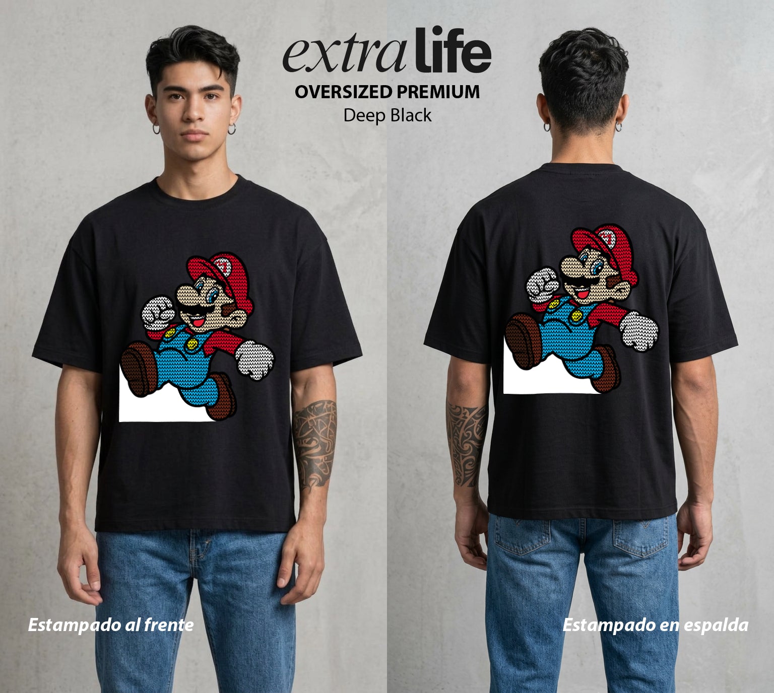 El Reino del Fontanero | El Heroe del Reino #02267 - Playera Oversized Premium | Deep Black - Foto en modelo
