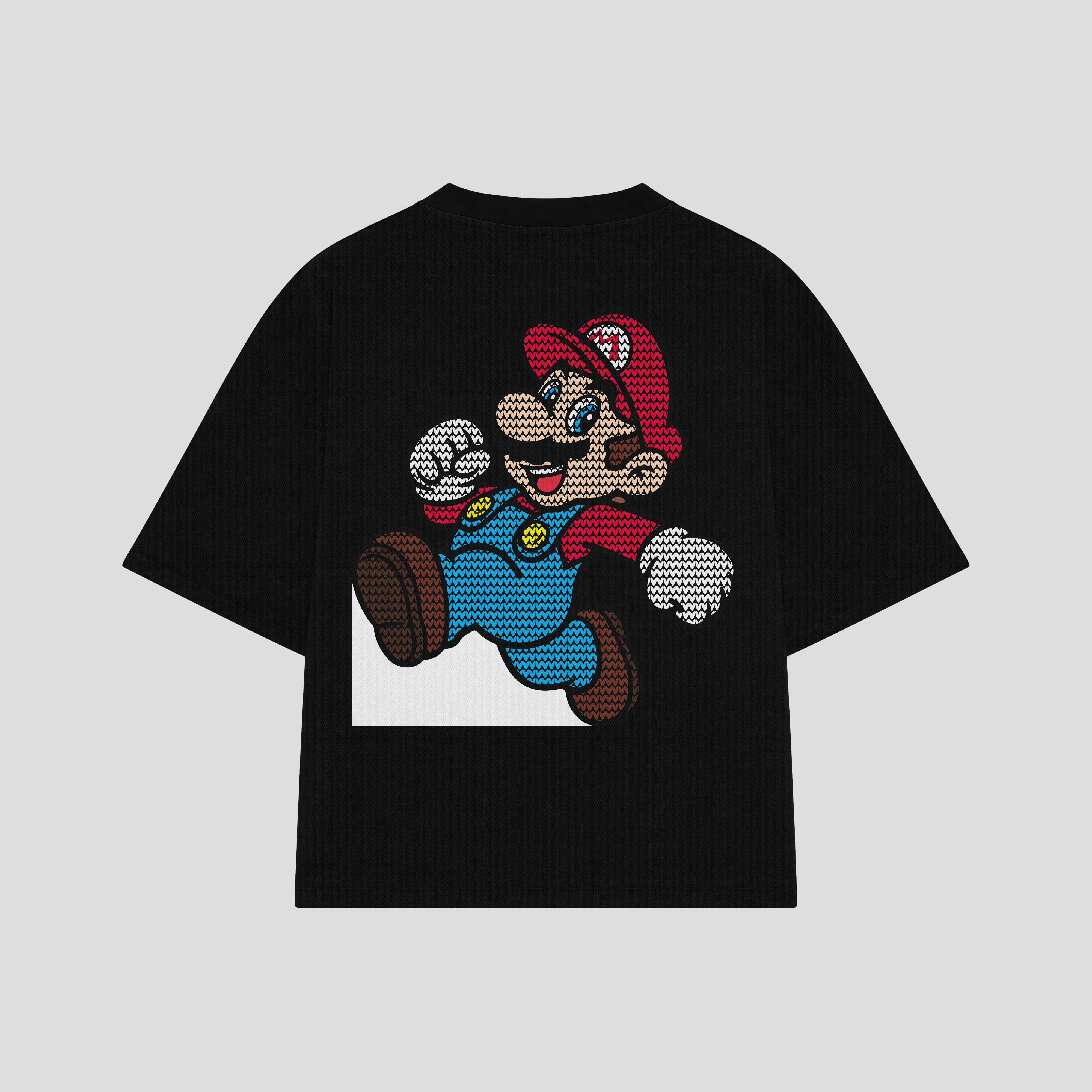 Playera streetwear premium de anime y gaming ExtraLife MX, corte boxy oversized drop shoulder heavyweight en color Deep Black y Off-White, moda urbana mexicana de culto.