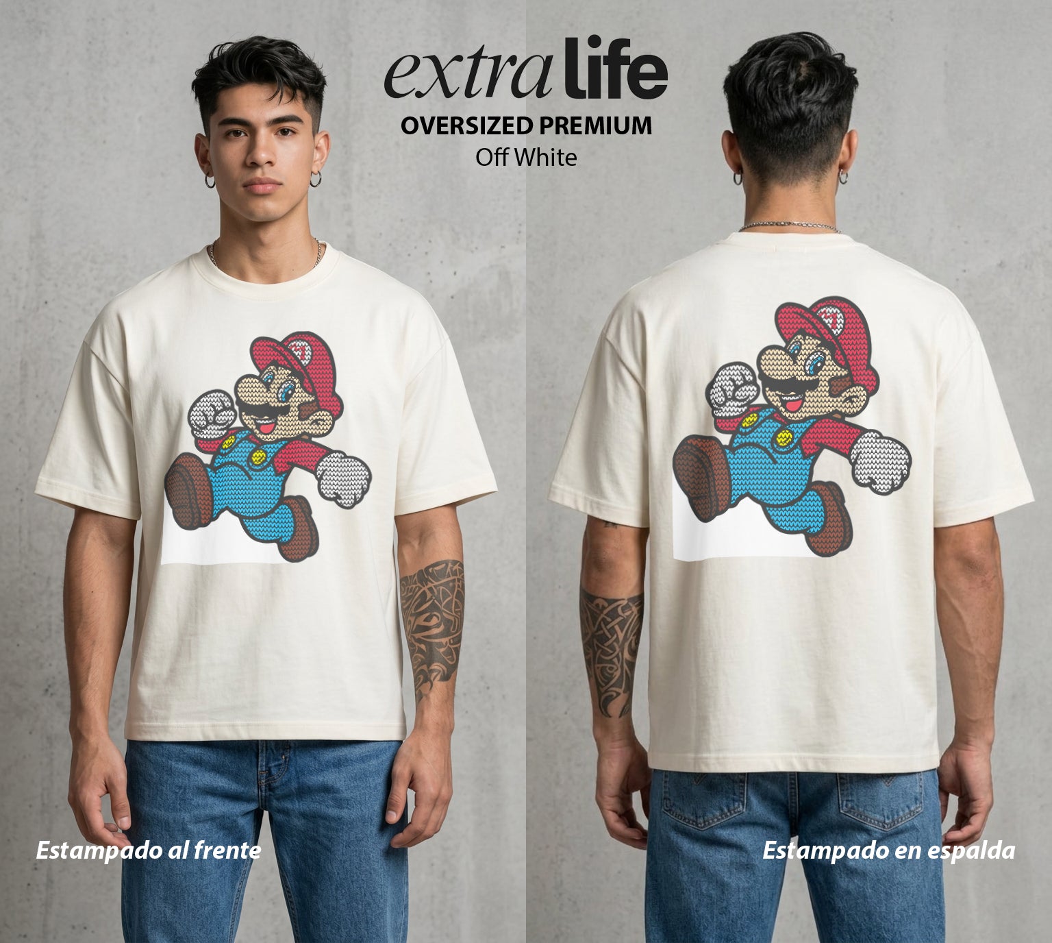 El Reino del Fontanero | El Heroe del Reino #02267 - Playera Oversized Premium | Off White - Foto en modelo