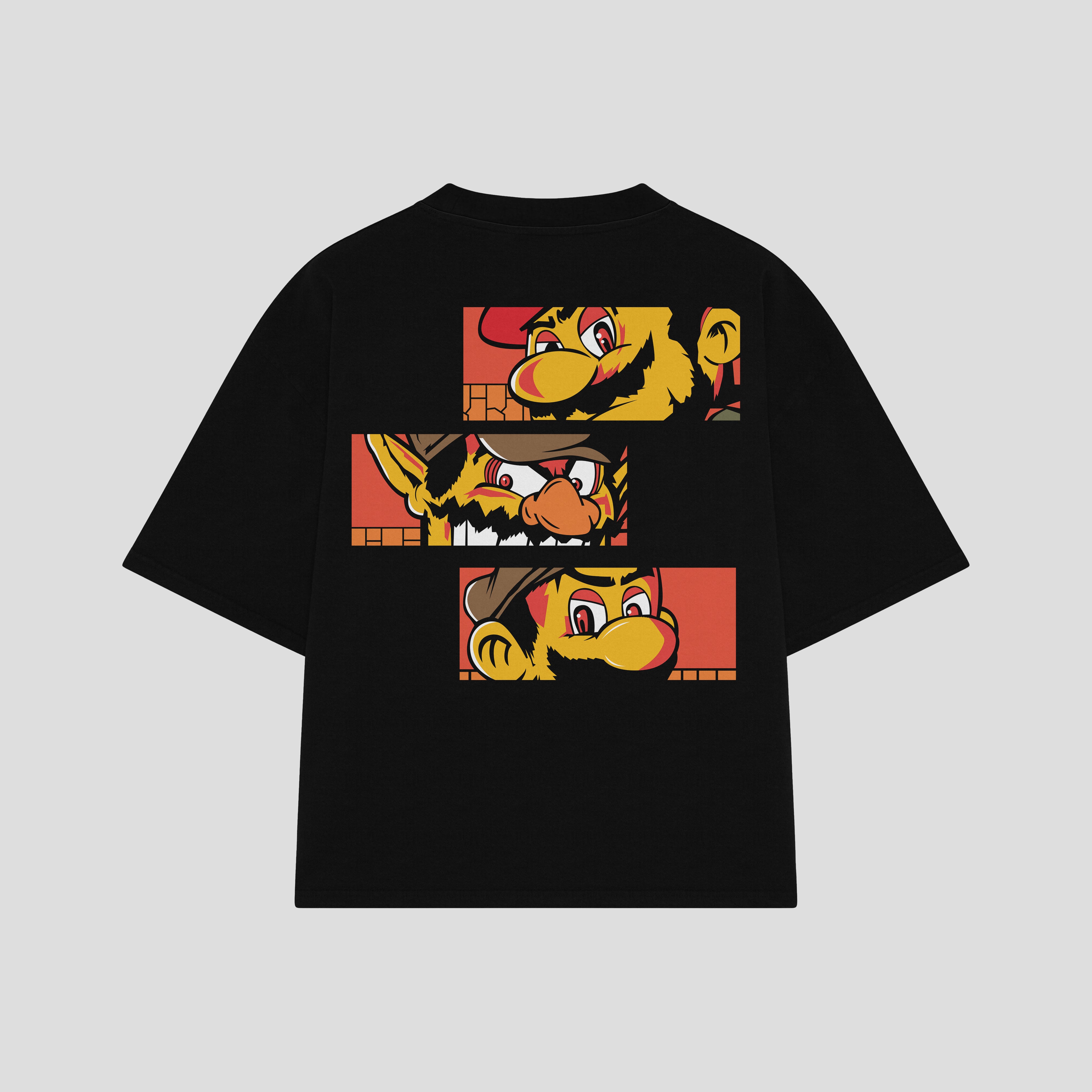 Playera streetwear premium de anime y gaming ExtraLife MX, corte boxy oversized drop shoulder heavyweight en color Deep Black y Off-White, moda urbana mexicana de culto.