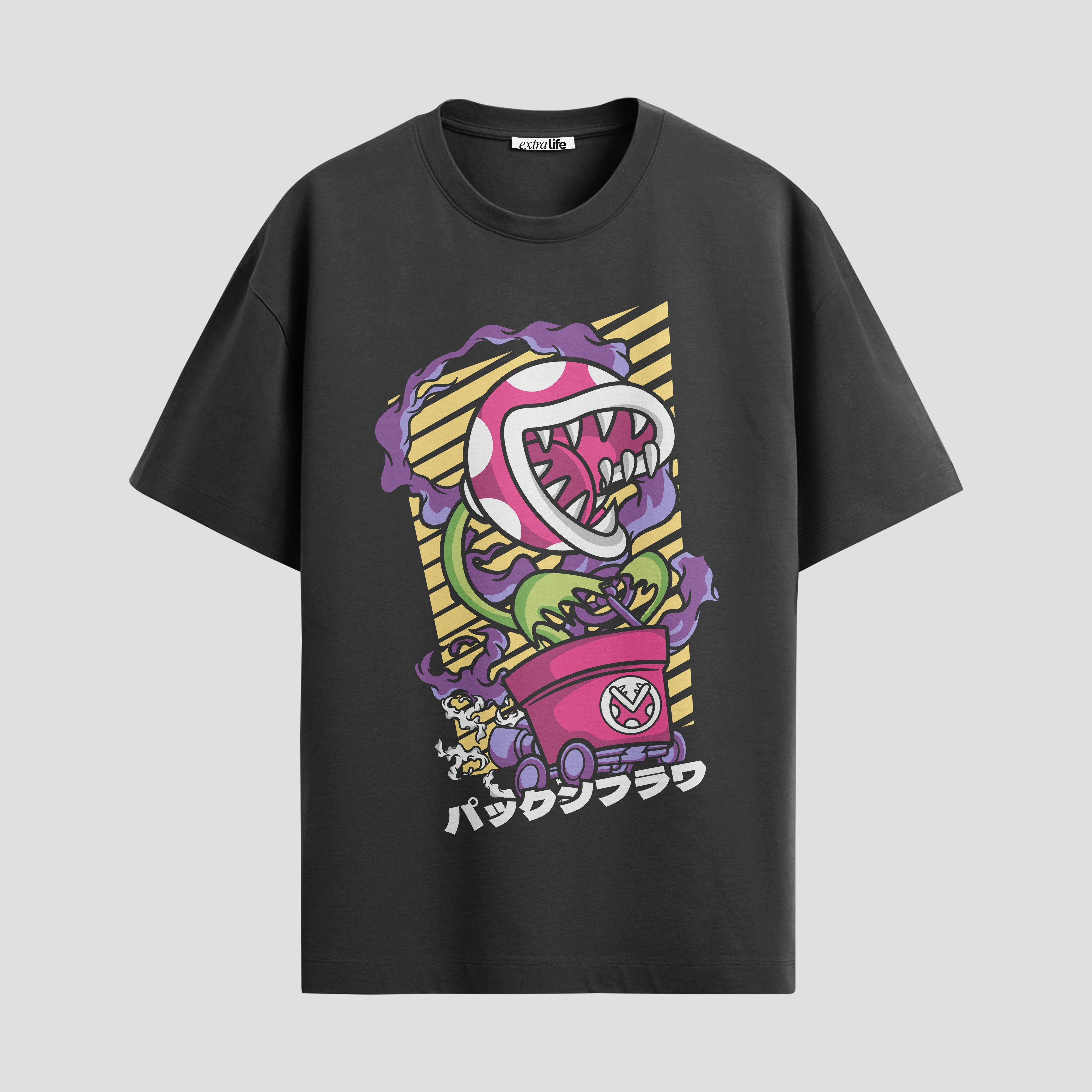 Playera urbana de anime y gaming ExtraLife MX, corte Standard Fit unisex ligero y transpirable en color Deep Black y Pure White, ropa de uso diario para gym y casual.
