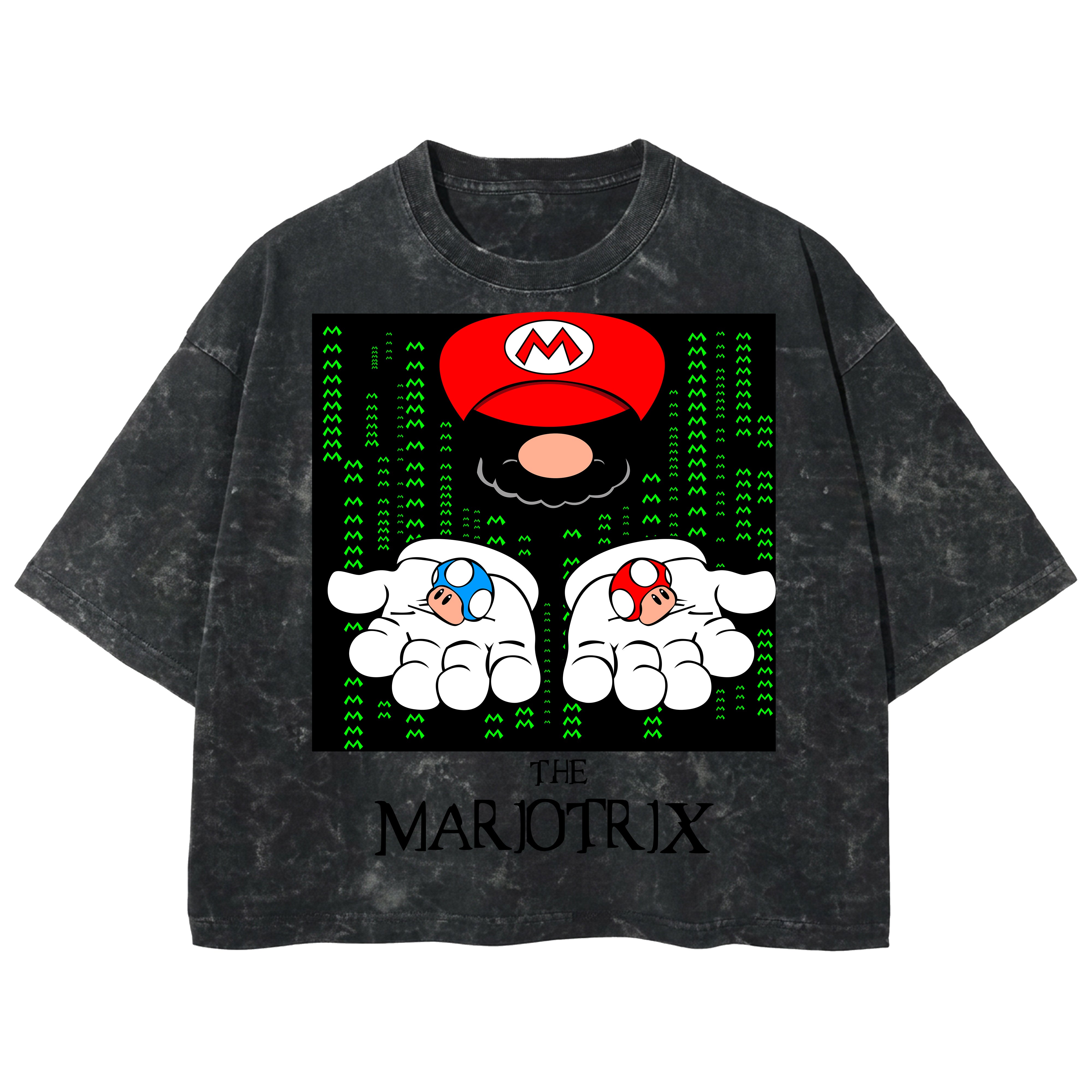 Playera streetwear premium de anime y gaming ExtraLife MX, corte boxy deluxe mineral wash heavyweight en color Acid Wash, moda urbana mexicana de culto.