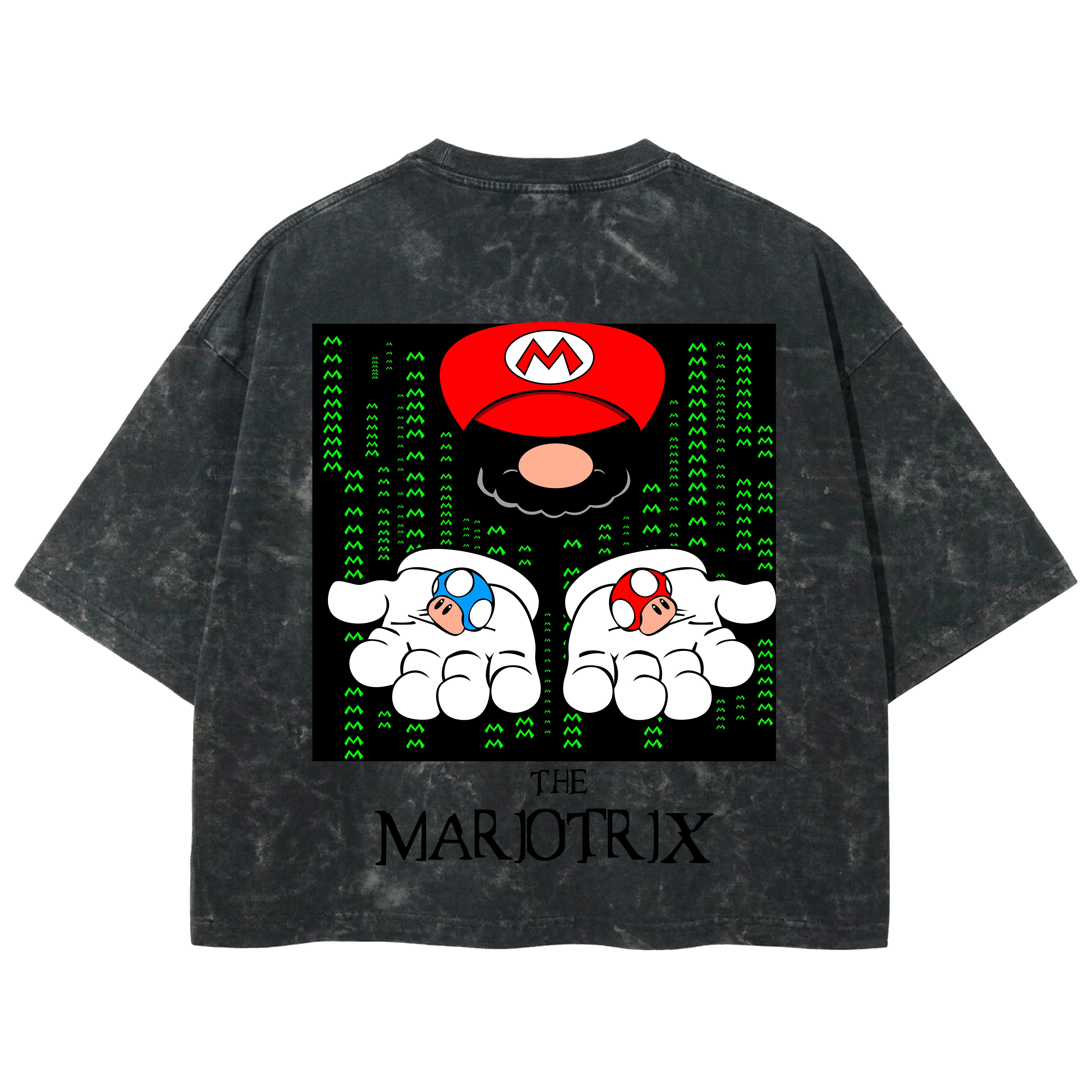 Playera streetwear premium de anime y gaming ExtraLife MX, corte boxy deluxe mineral wash heavyweight en color Acid Wash, moda urbana mexicana de culto.