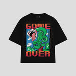 Playera streetwear premium de anime y gaming ExtraLife MX, corte boxy oversized drop shoulder heavyweight en color Deep Black y Off-White, moda urbana mexicana de culto.